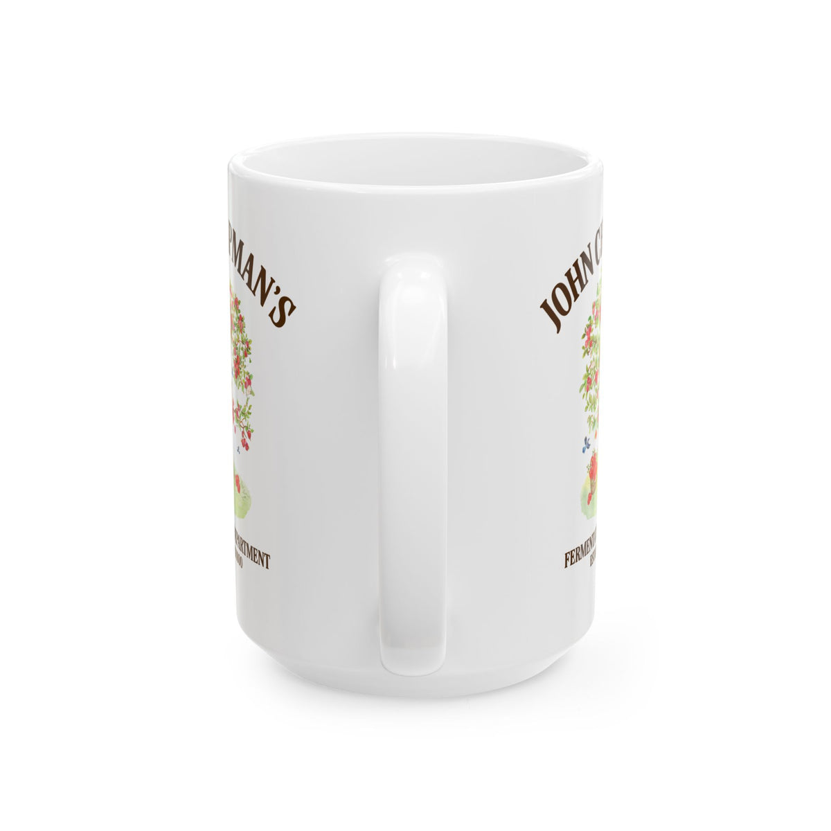 John Chapman's Fermentation Department Coffee Mug: Funny Drinking Johnny Appleseed American Folk Tale History Mug for History Buff