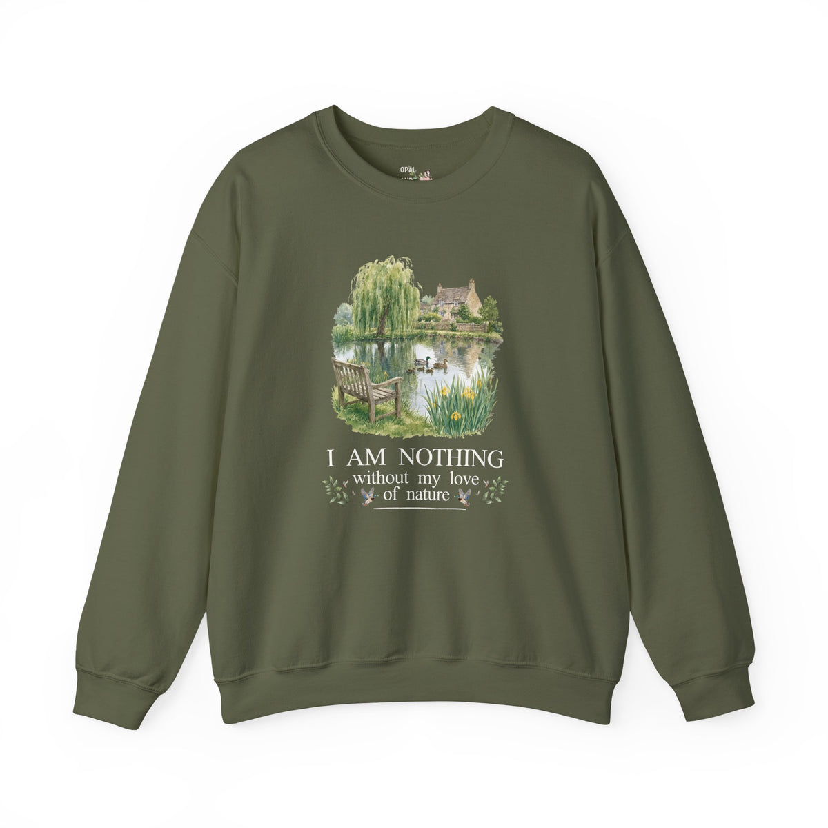 I Am Nothing Without My Love of Nature Sweatshirt with Cute Ducks in a Pond, Cute Whimsy Nature Lover Crewneck for Animal Lover