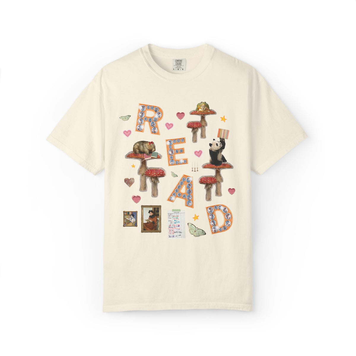 Read Animal Lover T-Shirt with Famous Paintings and Hearts, Cute 90s Aesthetic Book Lover or Bookworm T-Shirt for School Librarian or Reader