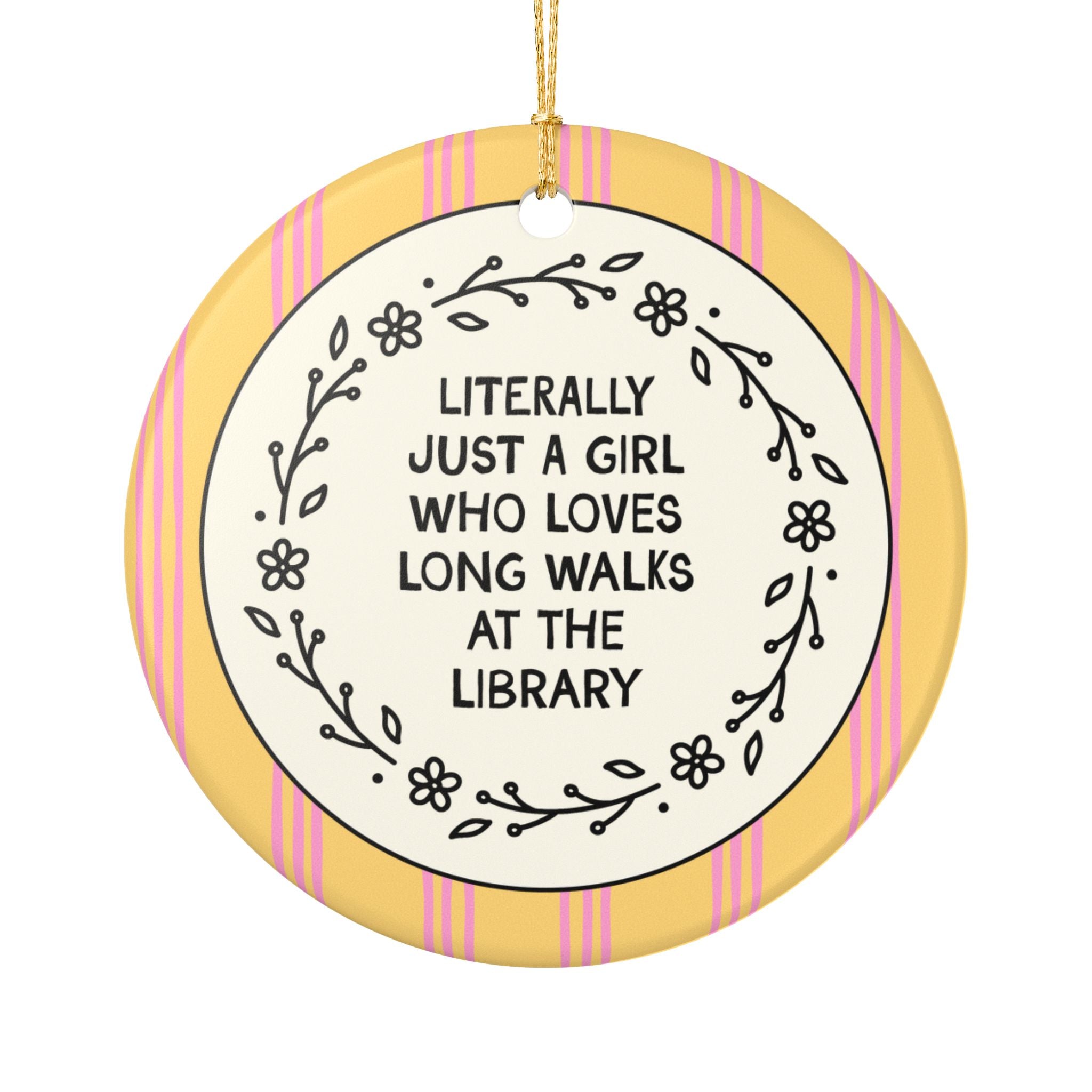 Funny Bookish or Book Lover Gift for Friend Who Loves Reading, Cute Bookworm Holiday Ornament: Long Walks at the Library Silly Xmas Ornament