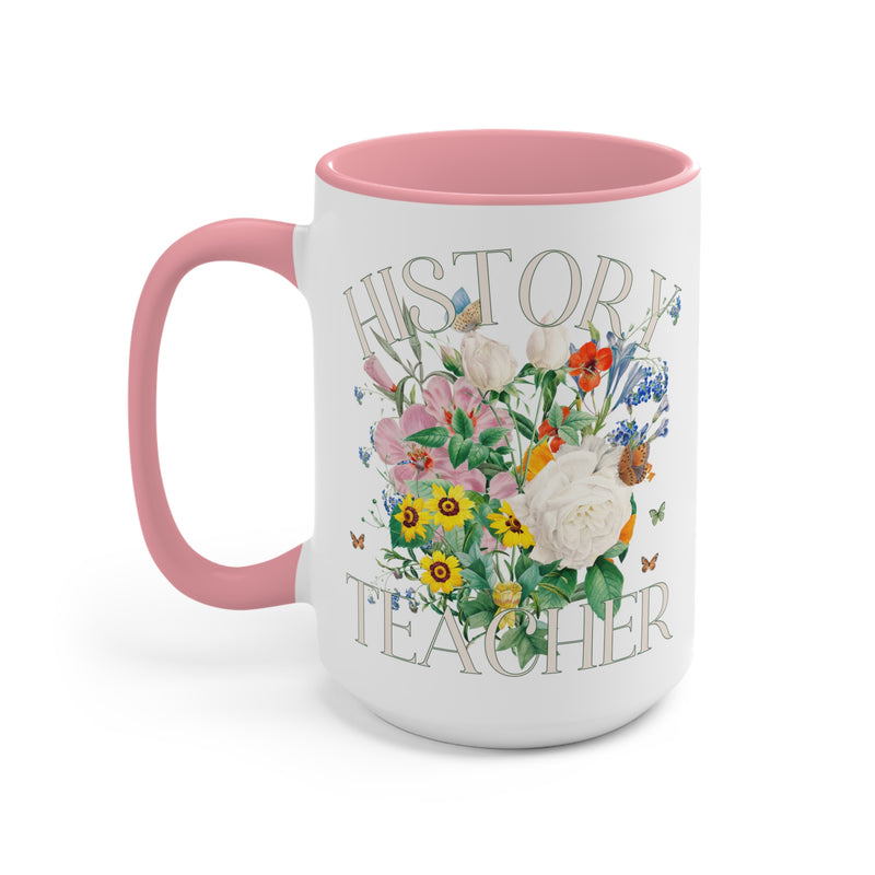 Floral Coffee Mug for History Teacher: 15 Oz Coffee Mug | Boho Vintage Botanical Mug