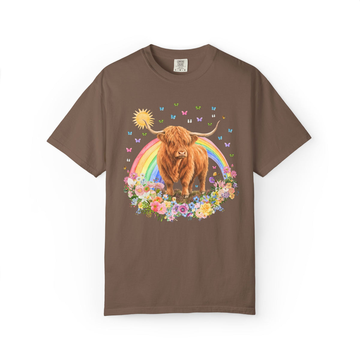 Floral Highland Cow Rainbow T-Shirt