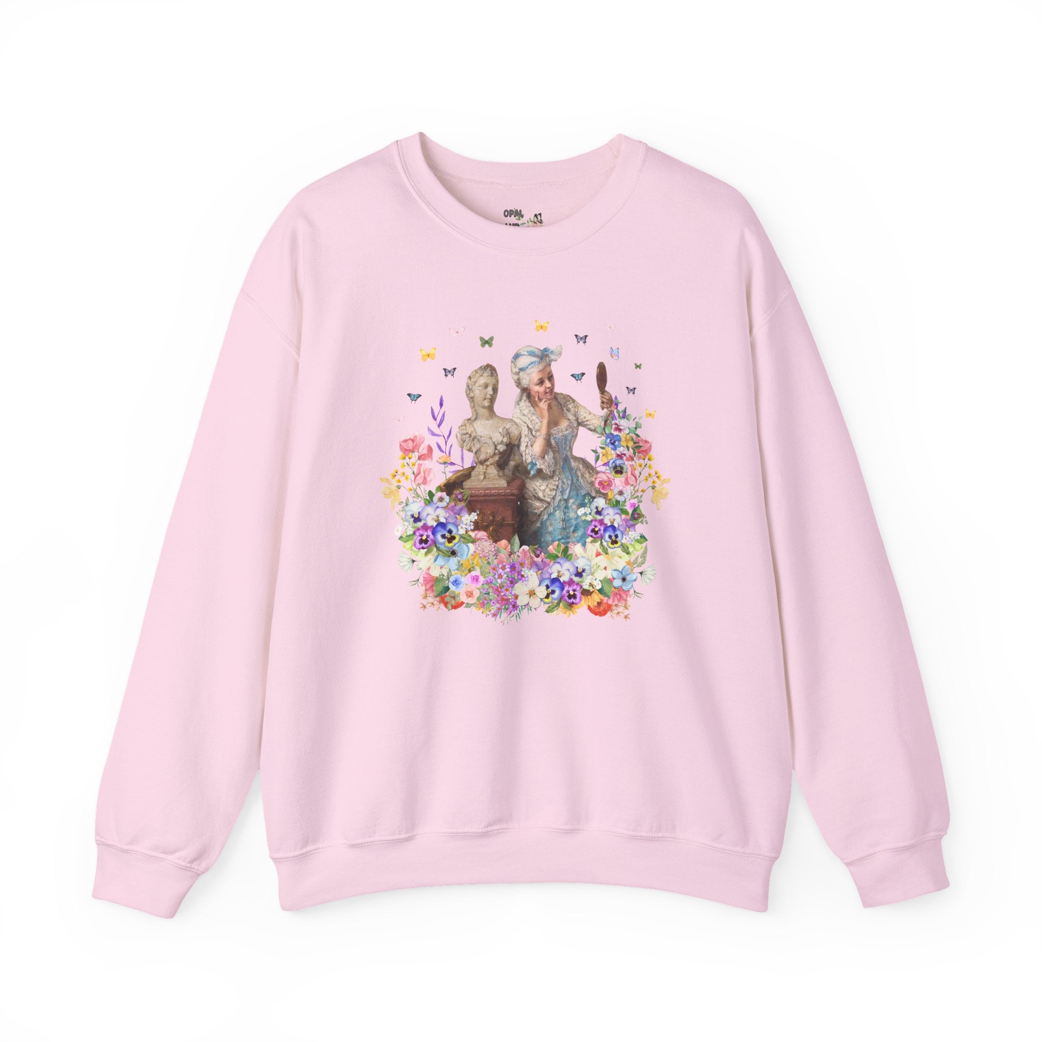 Classic Art History Statue Lover Swaetshirt for Artist Who Loves Roman History, Rococo Aesthetic Girly Maximalist Flower Collage Crewneck