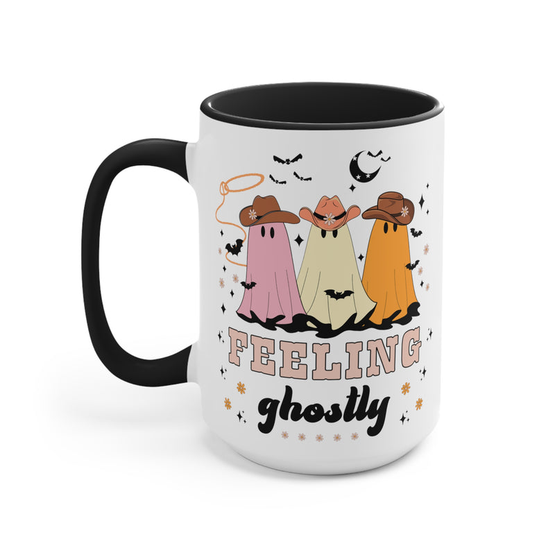 Western Halloween Coffee Mug with Groovy Ghosts: 15 Oz Coffee Mug for Fall