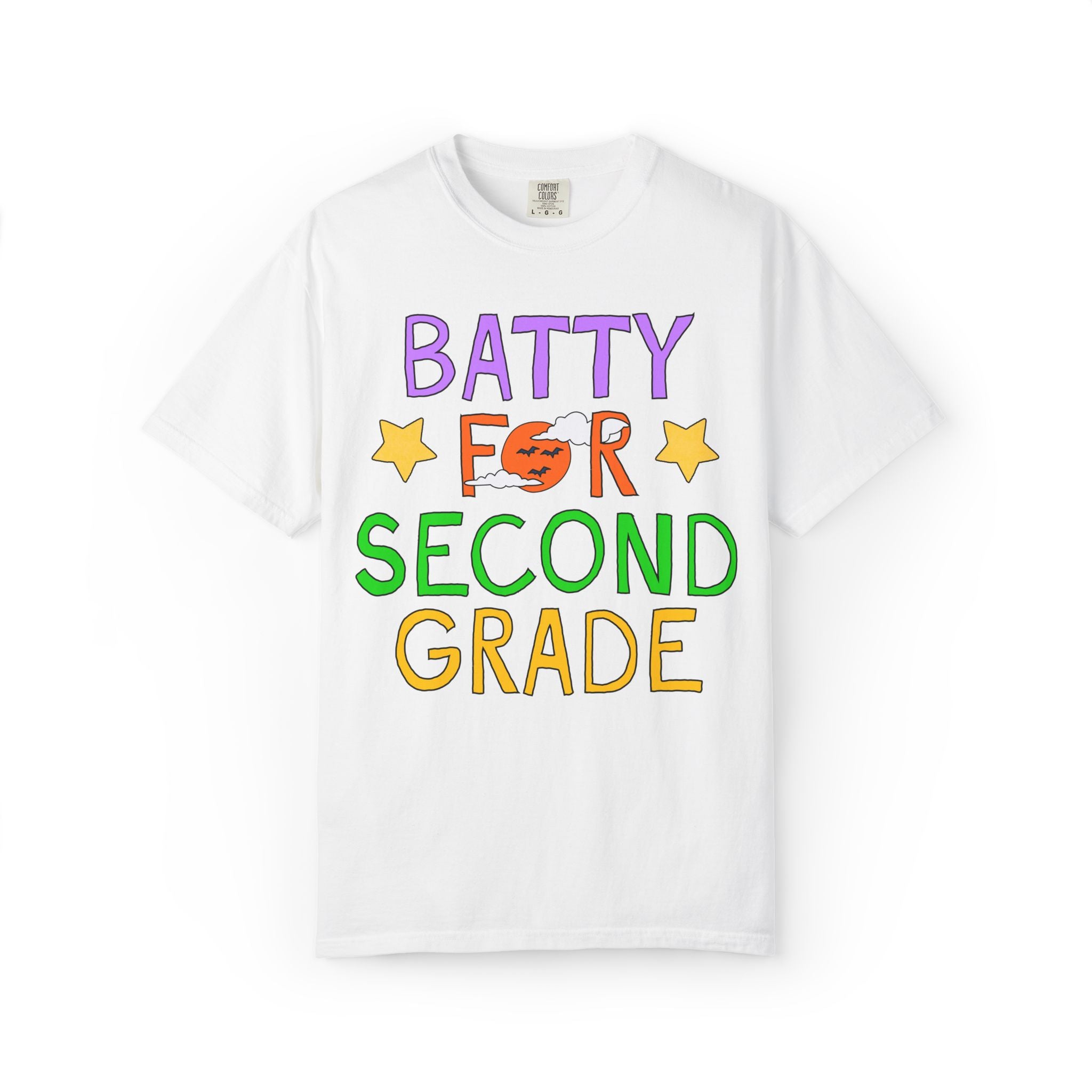 Second Grade Halloween Teacher Tee Shirt: Batty for Second Grade | Cute and Nostalgic Halloween Teacher Team T-Shirt for October, 90s Vibe