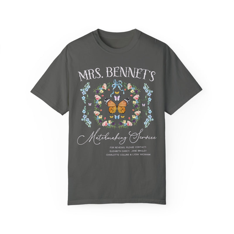 Elegant Pride and Prejudice Shirt for Reader Who Loves Mrs. Bennet, Trendy Jane Austen Bow Tee in Grey for Regency Romance Bookworm, Perfect Bookish Gift with Vintage Flowers and Butterfly, Classic Lit