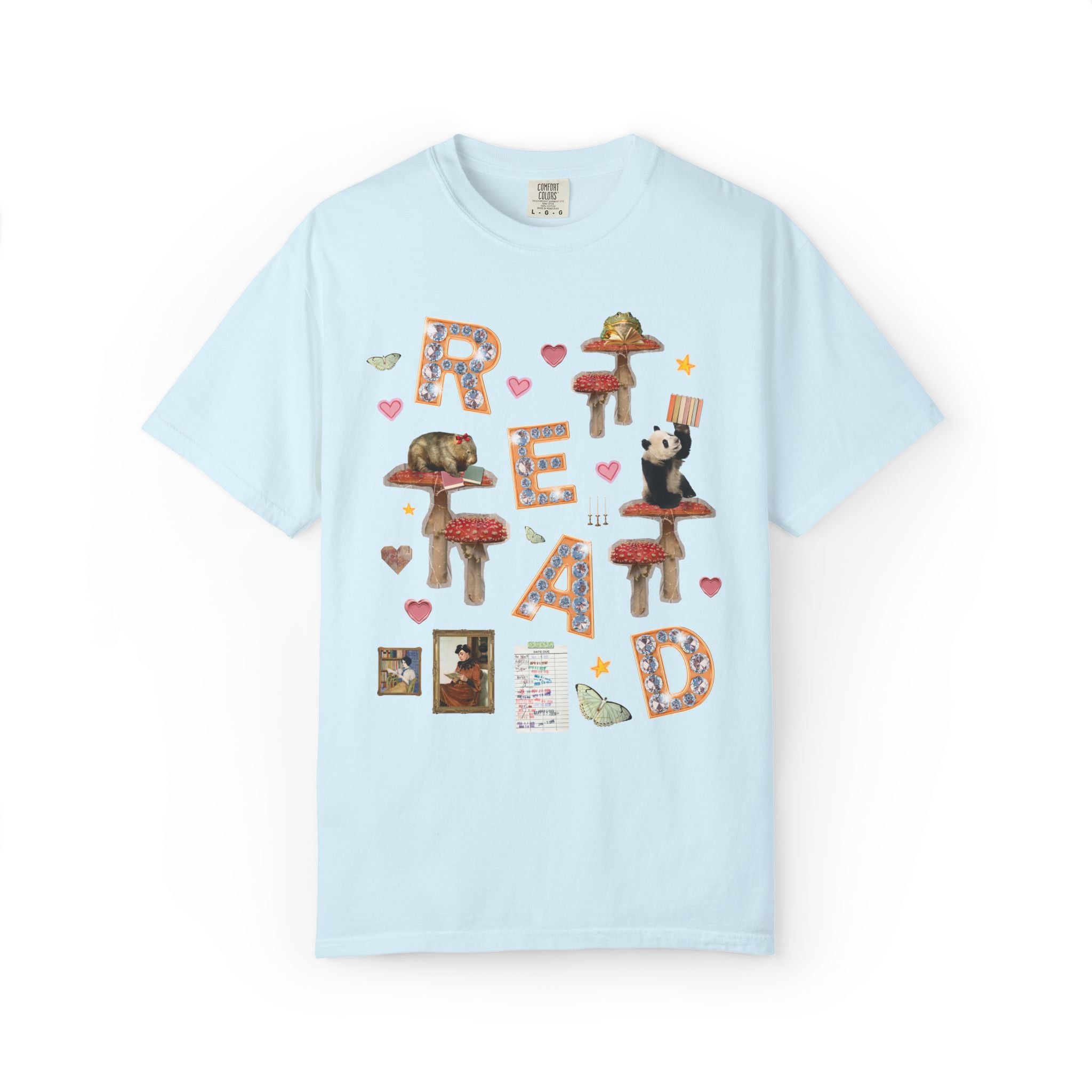 Read Animal Lover T-Shirt with Famous Paintings and Hearts, Cute 90s Aesthetic Book Lover or Bookworm T-Shirt for School Librarian or Reader