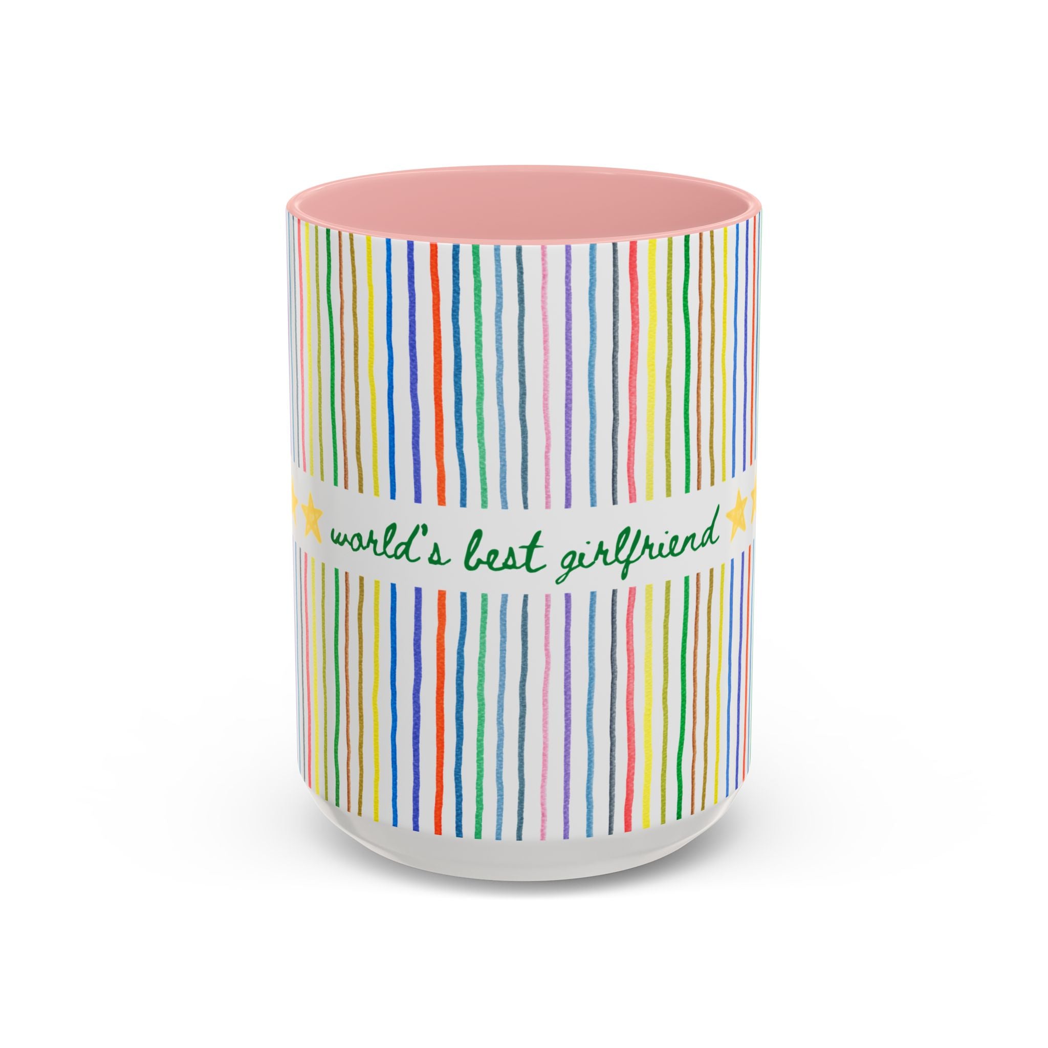 World's Best Girlfriend Coffee Mug: 15 Oz Mug with Colorful Stripes, Cute Dating Anniversary Gift from Boyfriend or Girlfriend, Coffee Lover Gift