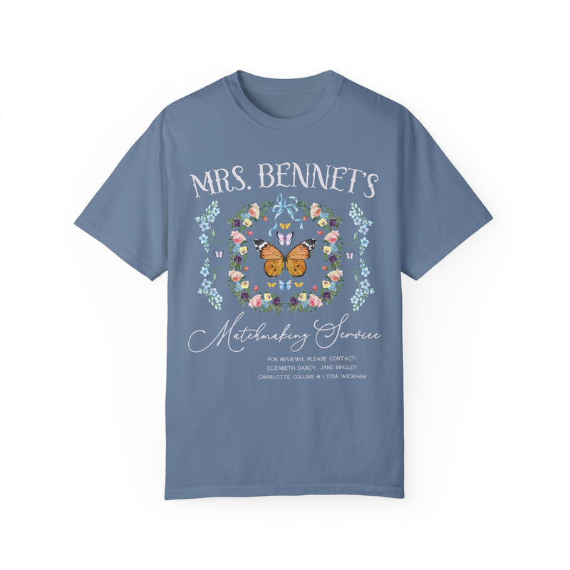 Coquette Jane Austen Bookish T-Shirt for Pride and Prejudice Lover in Dusty Blue, Bookish Bow Shirt for Bookworm, Funny Mrs. Bennet Merch for Reader, Book Club 