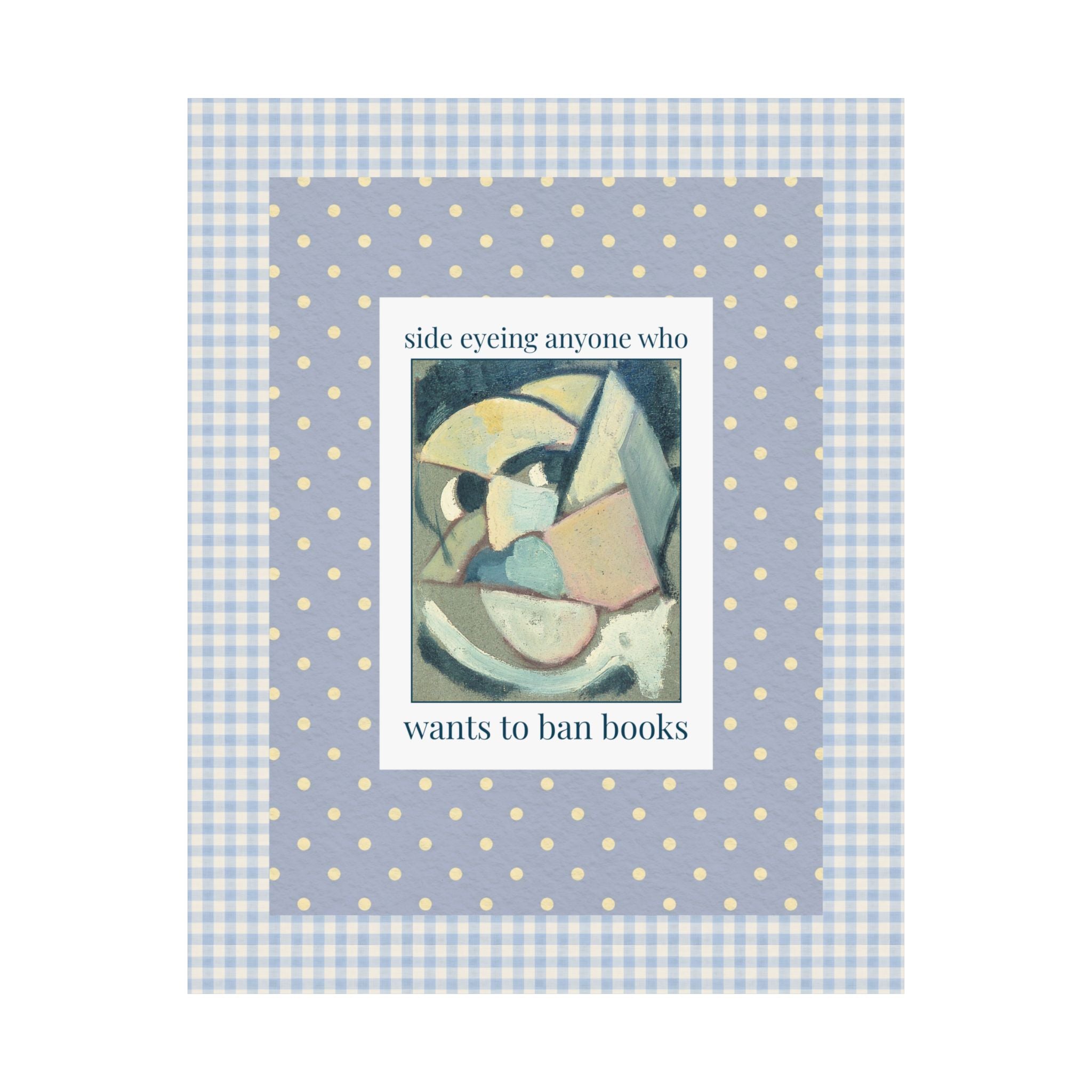 Read Banned Books Art History Lover Poster Print, Abstracted Portrait by Theo van Doesburg, Funny Book Lover Wall Decor for Librarian or Reader