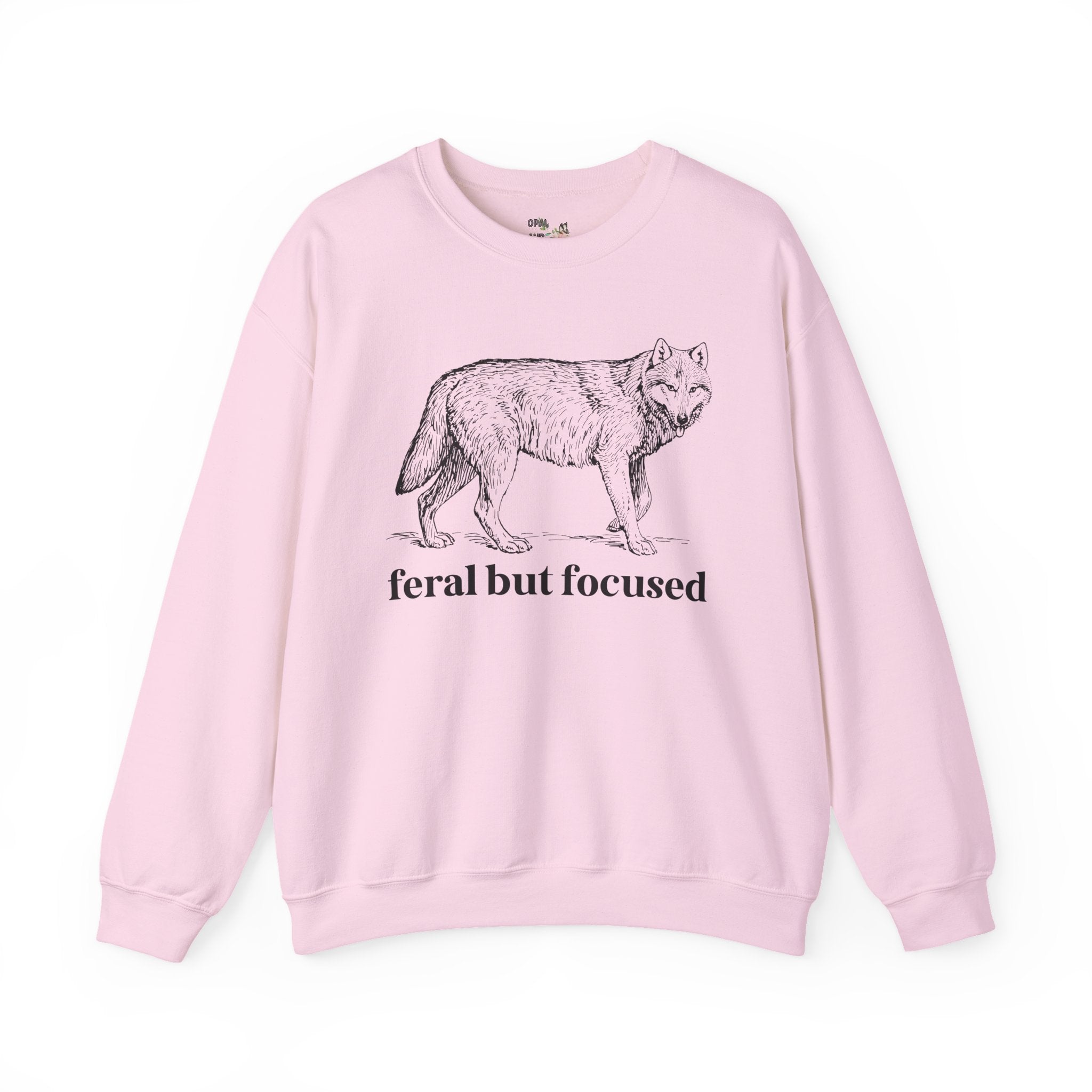 Silly Animal Lover Sweatshirt with Illustration of Wolf: Feral But Focused, Funny Goblincore Crewneck, Biology Major Present, Cute Birthday Gift