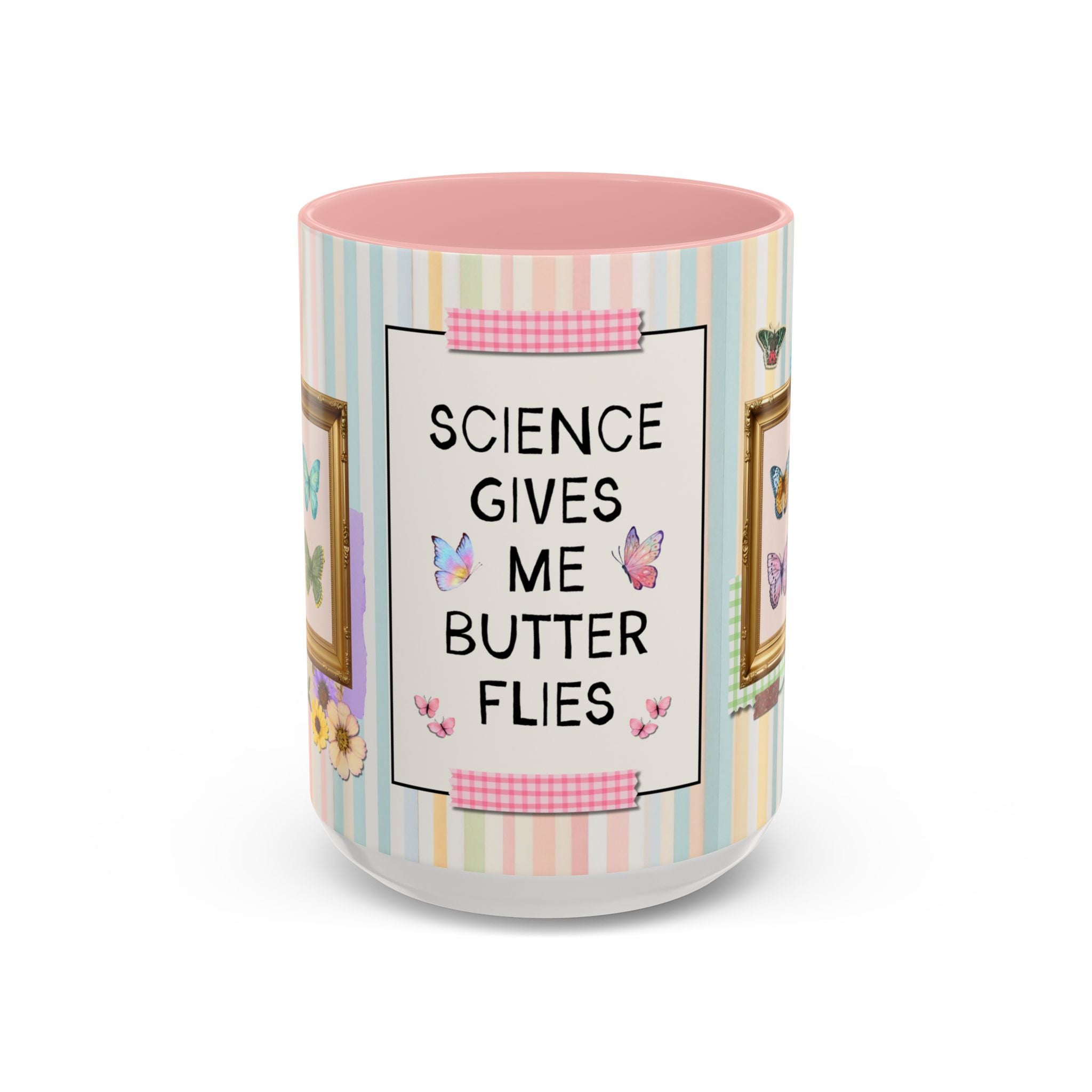 Science Gives Me Butterflies: 15 Oz Coffee Mug for Coffee Lover, Cute Butterfly Lover Striped Coffee Mug for Scientist or Science Major, Science Teacher Gift