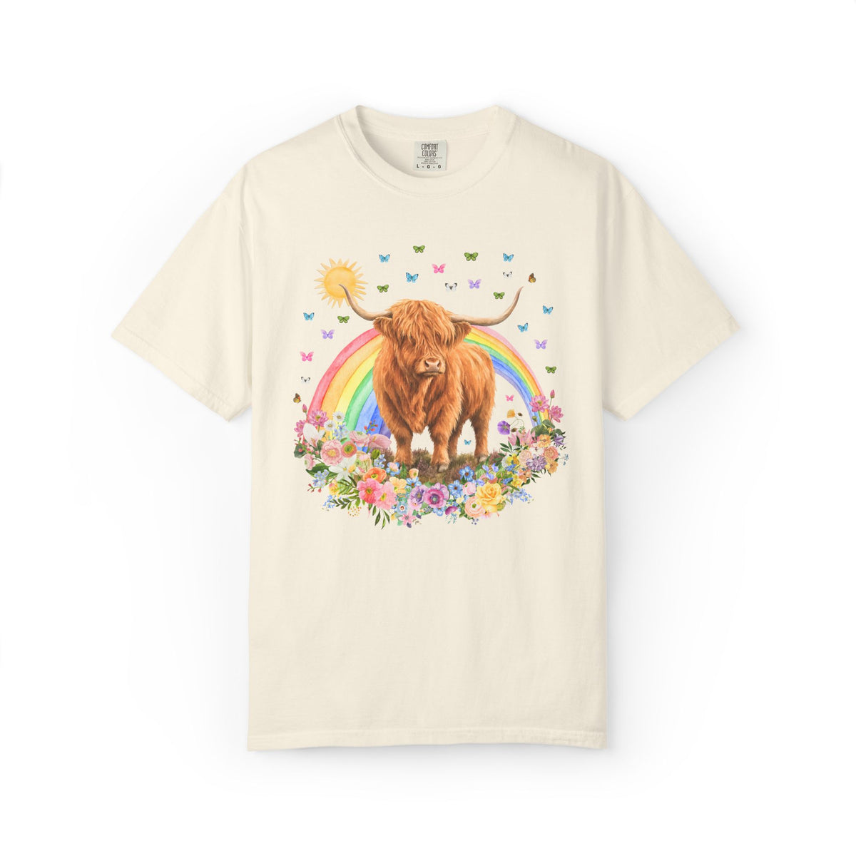 Floral Highland Cow Rainbow T-Shirt