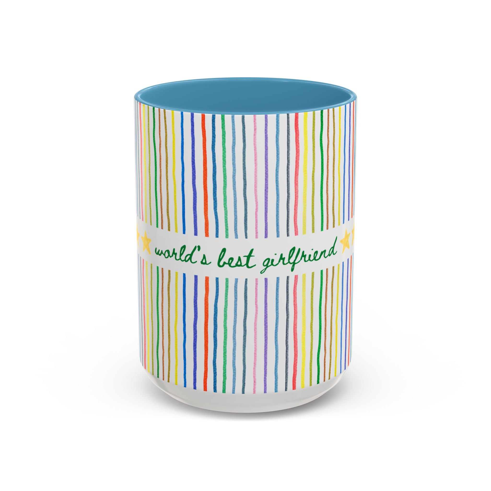 World's Best Girlfriend Coffee Mug: 15 Oz Mug with Colorful Stripes, Cute Dating Anniversary Gift from Boyfriend or Girlfriend, Coffee Lover Gift