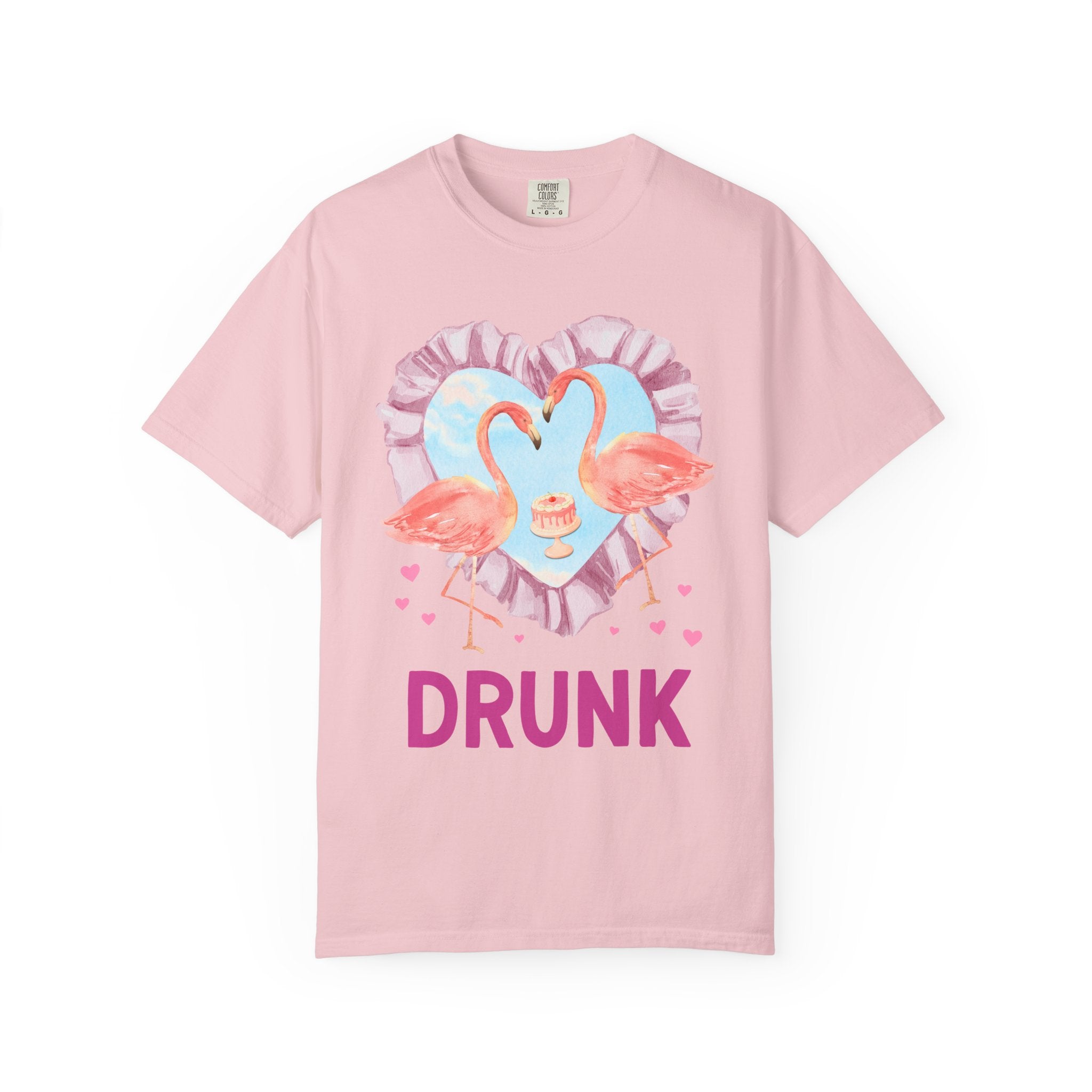 Kitschy Wedding Bachelorette Party Tee Shirt, Ruffle Heart and Flamingoes: Silly 90s Aesthetic Animal Lover Tee, Bridal Party, Bridesmaids