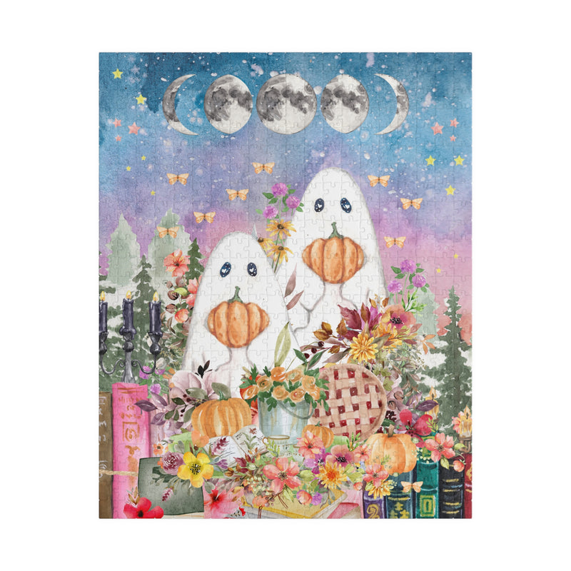 Floral Ghost Halloween Puzzle with Cute Ghosts Holding Pumpkins: Puzzle with Boho Butterflies, Difficult Puzzle for Adults, Spooky Season