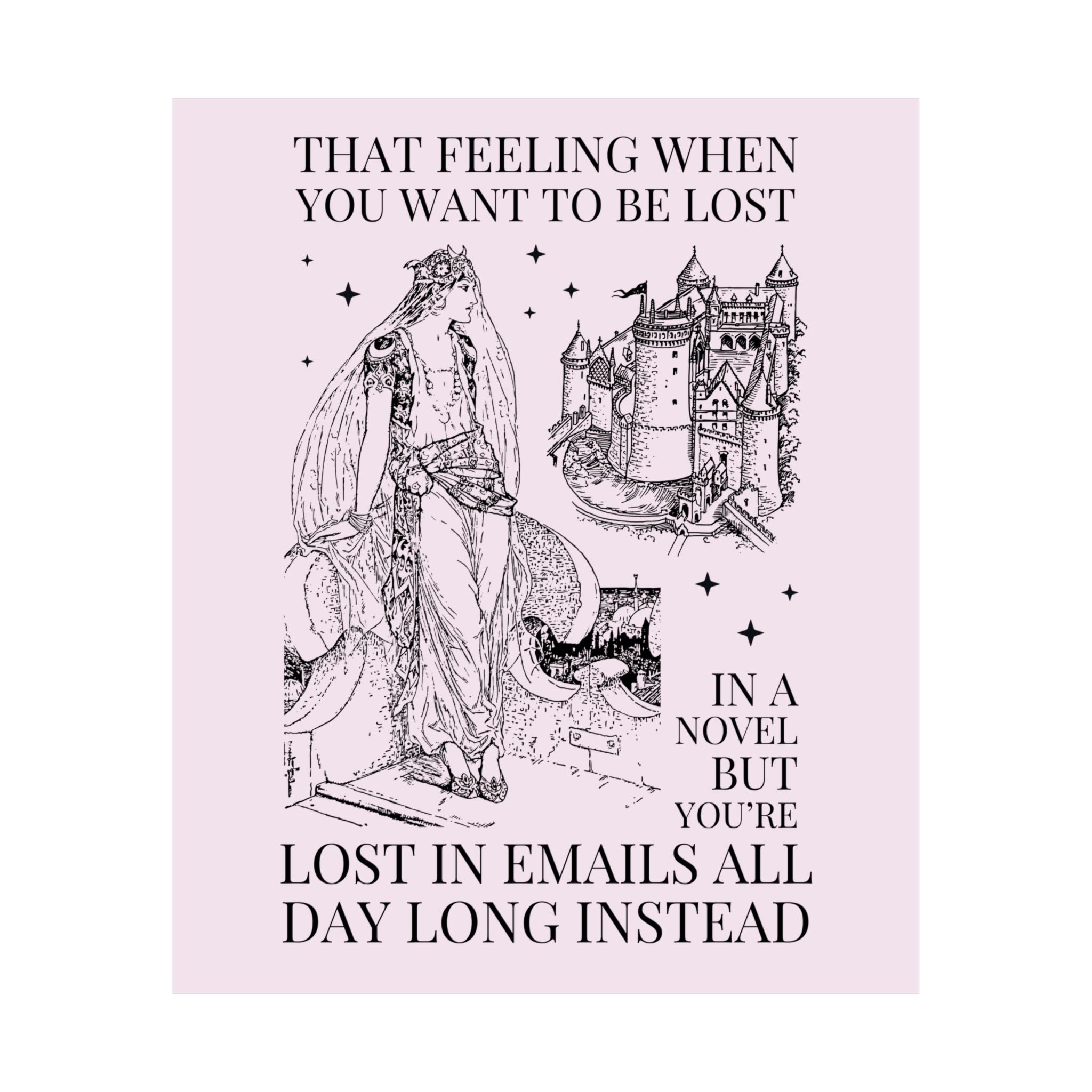 Bookish Co-Worker Thank You Gift for Book Lover, Silly Fantasy Romance Reader Poster Print: Lost in Emails Instead, Funny Reading Gift