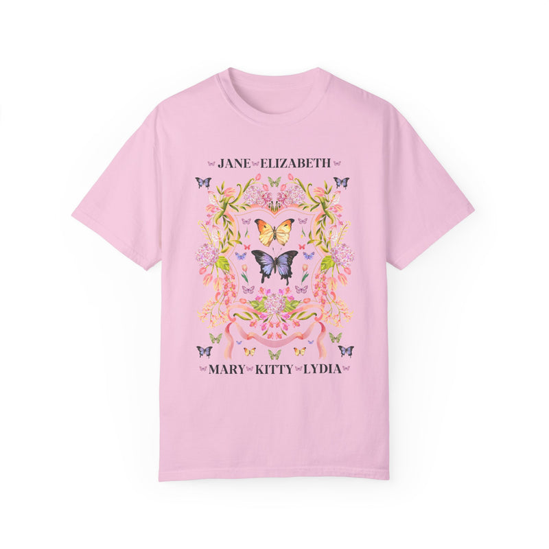 Pink Pride and Prejudice Book Merch, Jane Austen Bookish Tee with Cottagecore Vibes and Butterflies, Boho Bennet Sisters Shirt, Book Lover, English Lit