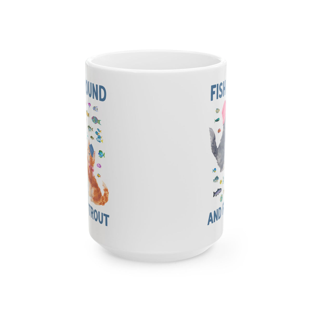Fish Around and Find Trout Funny Cat Lover Coffee Mug for Cat Mom or Cat Dad, Silly Cat Parent Fishing Mug, Colorful 90s Aesthetic