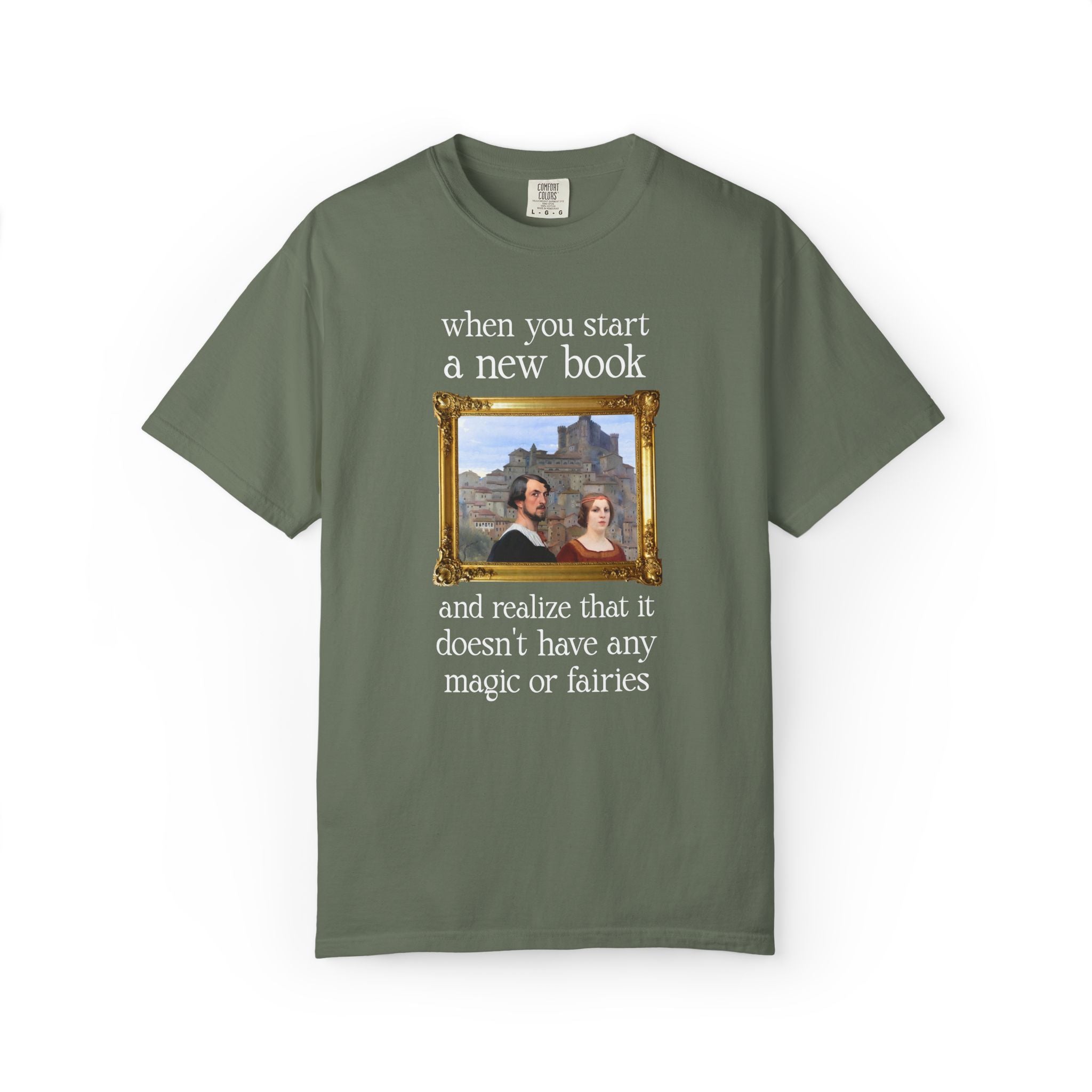 Historical Fantasy Romance Reader Tee Shirt with Famous Painting, Bookish Art History Buff T-Shirt for Fantasy Reader or Romantasy Bookworm
