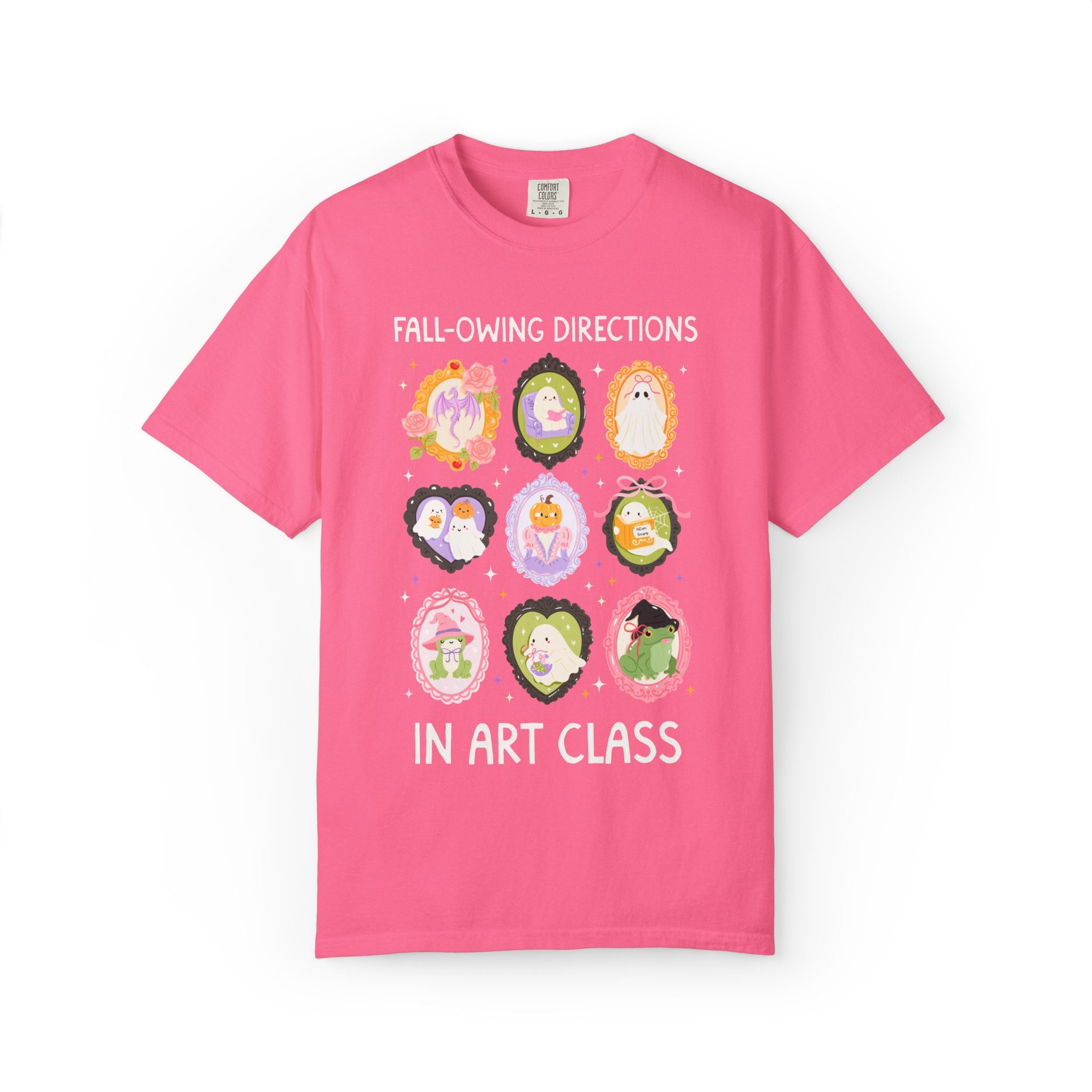 Art Halloween Teacher Tee: Fall-Owing Directions Pastel Goth Teacher Team T-Shirt for Fall, Cute Spooky Season Frog Tee with Ghosts