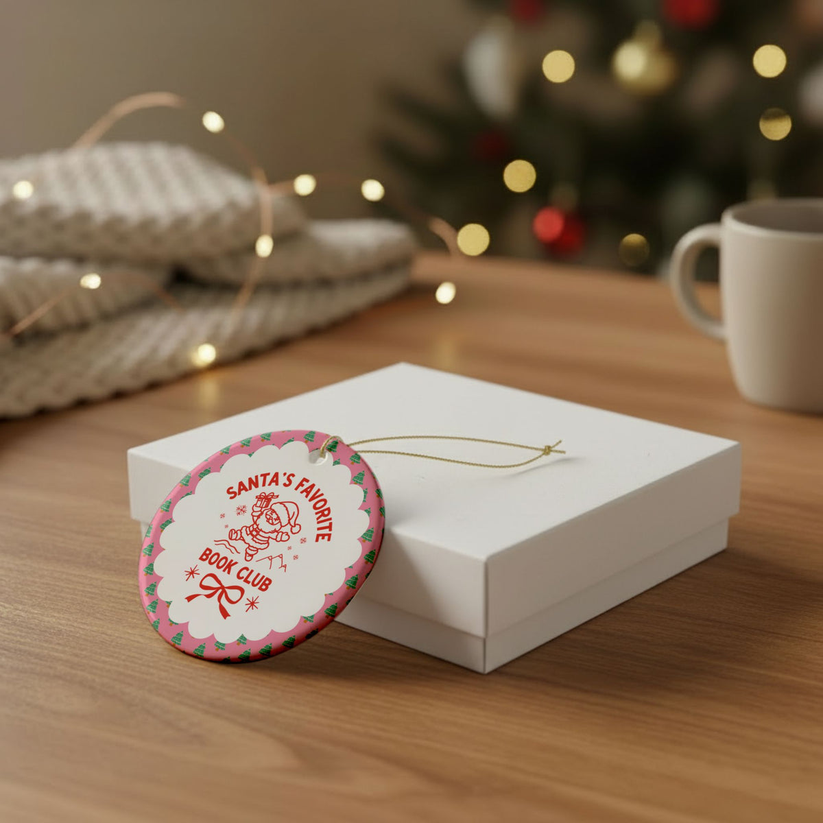 Santa's Favorite Book Club Christmas Ornament for Friends in a Romance or Mystery Book Club, Funny Nostalgic Bookish Gift for Holidays