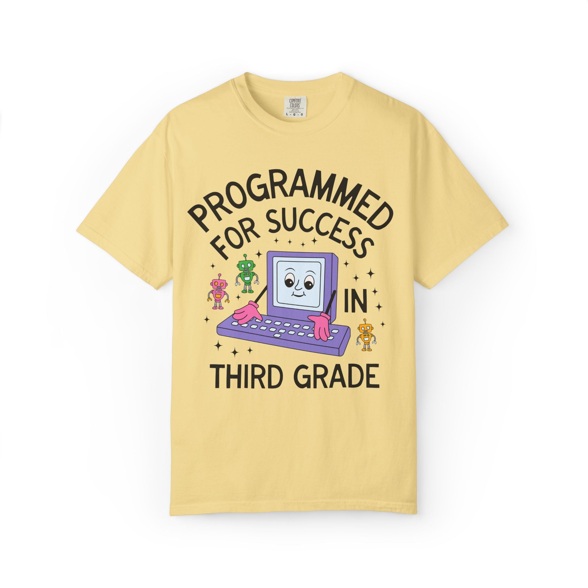 Third Grade Teacher Team T-Shirt: Programmed for Success in Third Grade, Colorful 90s Aesthetic Computer Science Tee, Back to School