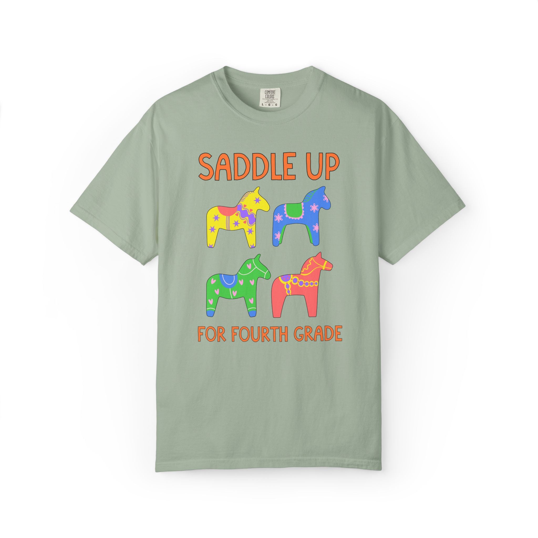 Saddle Up for Fourth Grade: Cute Fourth Grade Teacher Team T-Shirt, Silly Dreamcore Tee with Horses, Student Teacher or Paraprofessional Tee