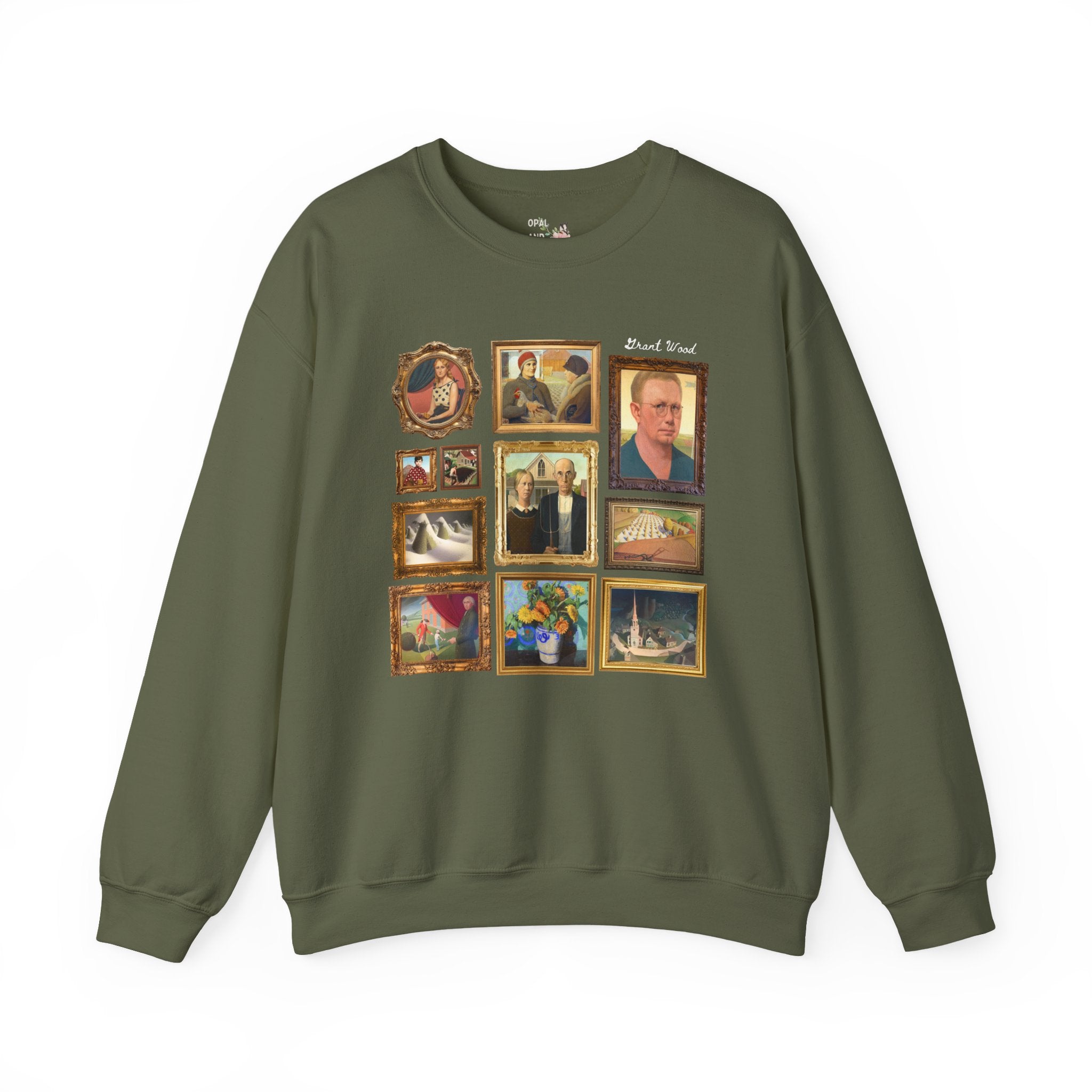 Grant Wood Art History Sweatshirt with Famous Paintings Including American Gothic and The Midnight Ride of Paul Revere, Regionalism 1900s Art