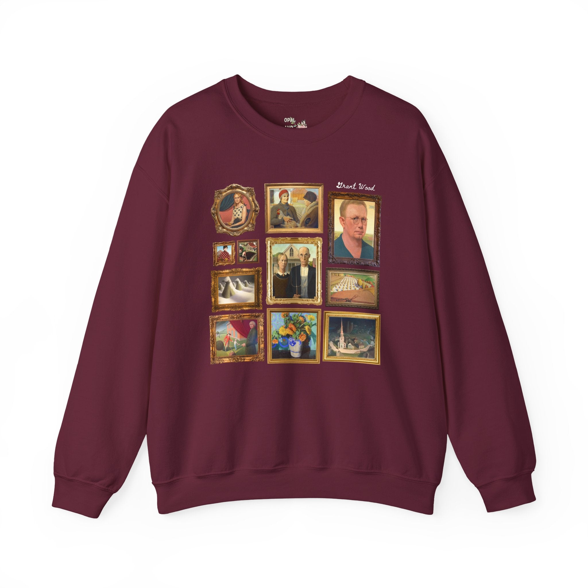 Grant Wood Art History Sweatshirt with Famous Paintings Including American Gothic and The Midnight Ride of Paul Revere, Regionalism 1900s Art