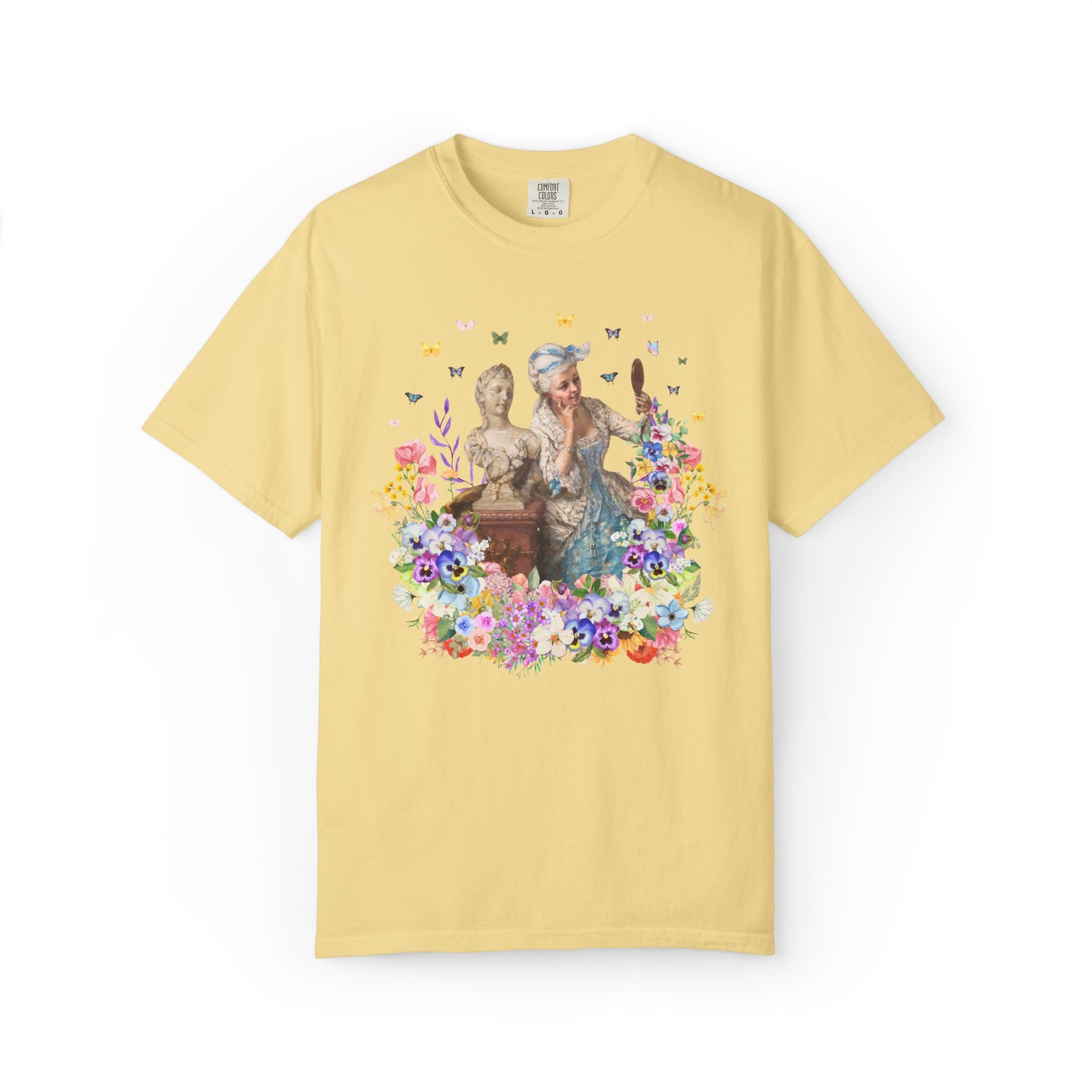 Classic Art History Statue Lover Tee Shirt for Artist Who Loves Roman History, Rococo Aesthetic Girly Maximalist Flower Collage T-Shirt