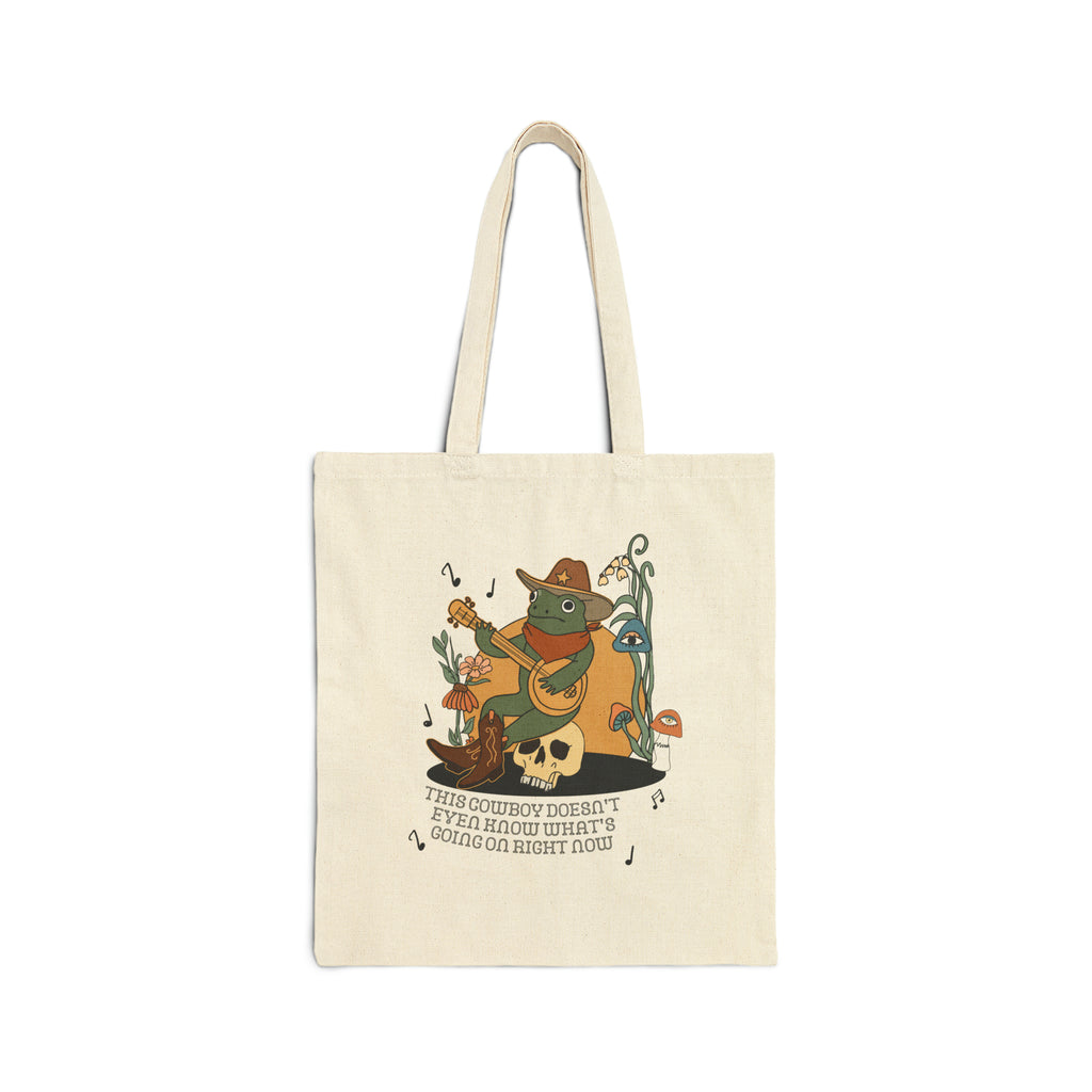 Funny Western Frog Tote Bag: This Cowboy Doesn't Even Know What's Going On Right Now