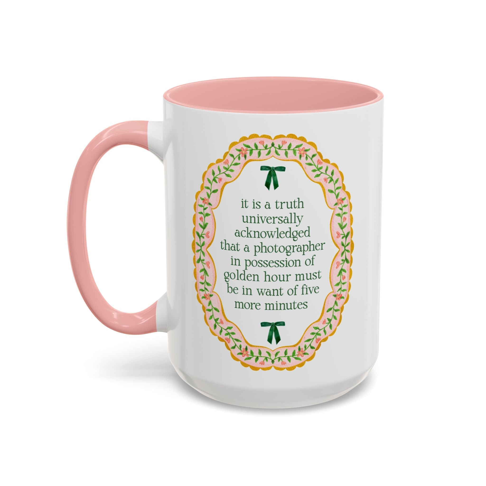 A Photographer Must Be in Want of Five More Minutes: Cute Pride and Prejudice Coffee Mug for Jane Austen Book Lover, Wedding Photographer Thank You Gift - Opal and June