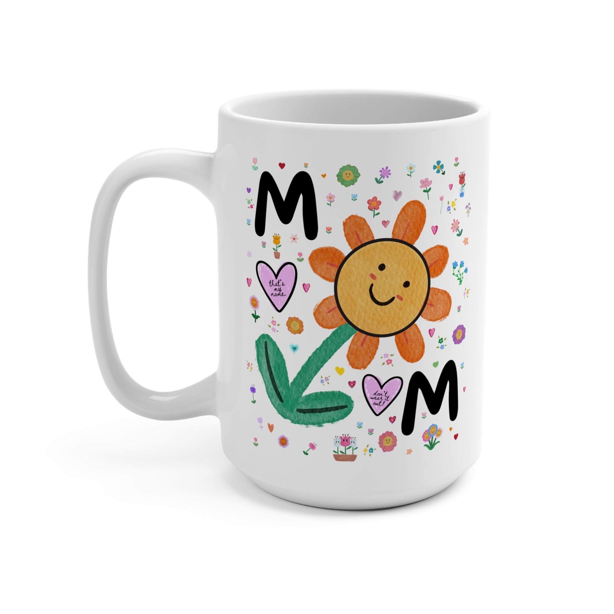 Adorable Mom Coffee Mug with Cute Y2K Aesthetic and Hearts, New Mama Gift, Mug for Toddler Mom or Kindergarten Mom, Silly Doodle Mama Mug - Opal and June