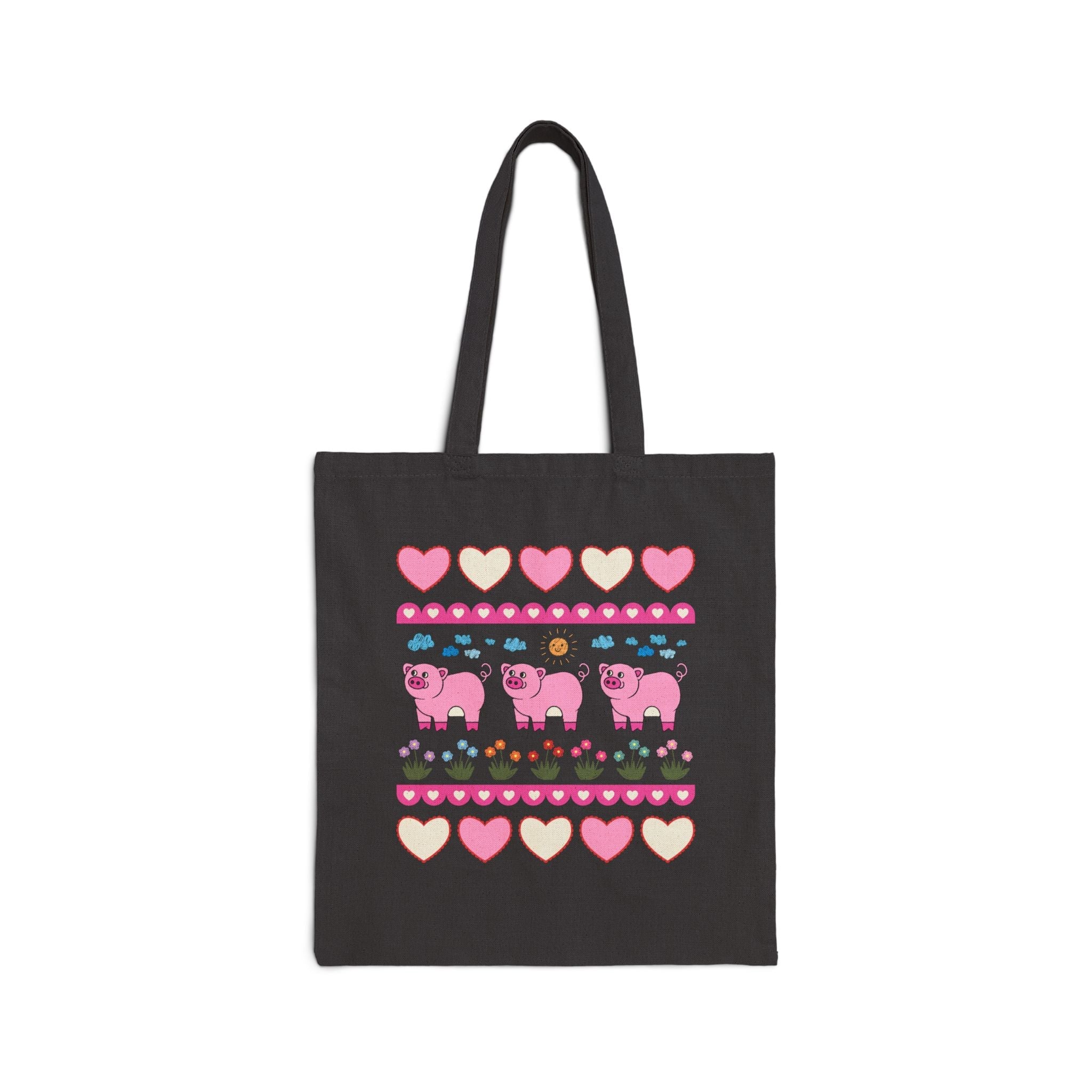 Adorable Pig Tote Bag with Flowers - Opal and June
