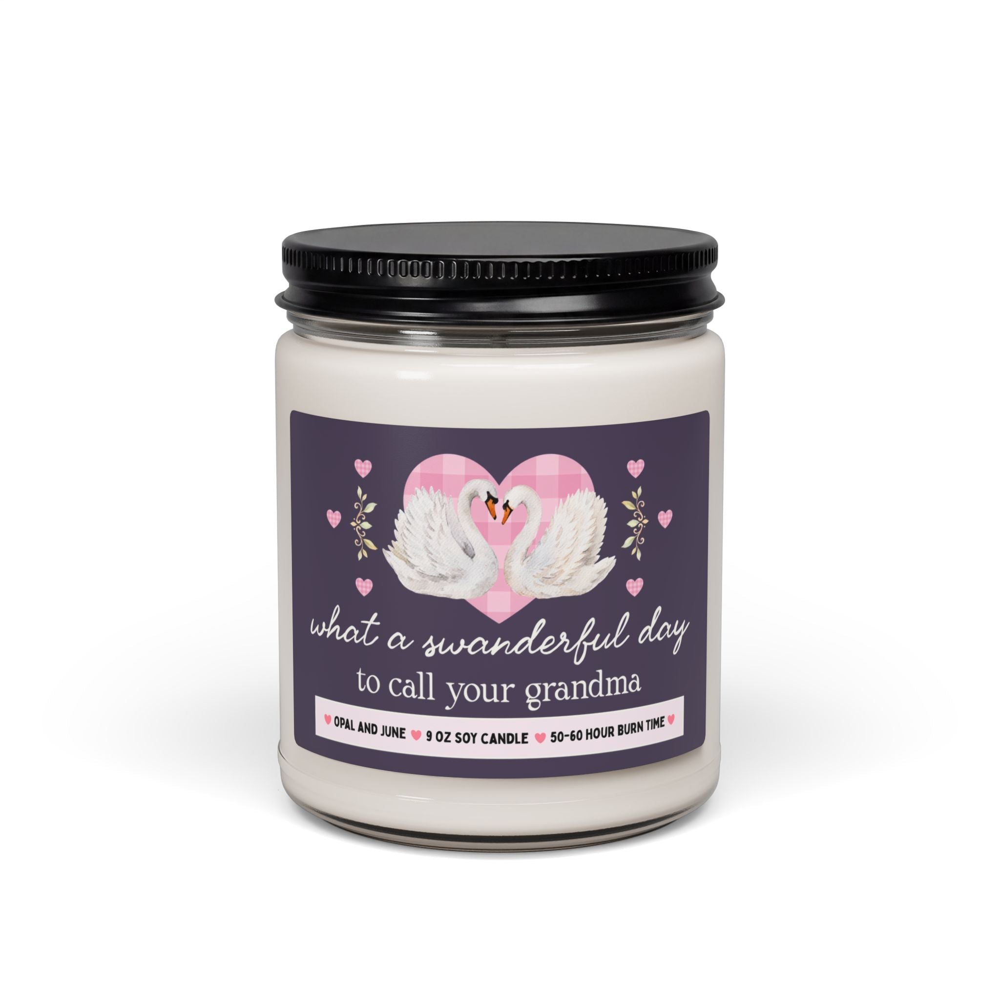 Adult Grandchild Gift, Candle with Swans: What a Swanderful Day to Call Your Grandma, Silly 9 Oz Soy Candle from Long Distance Grandmother - Opal and June