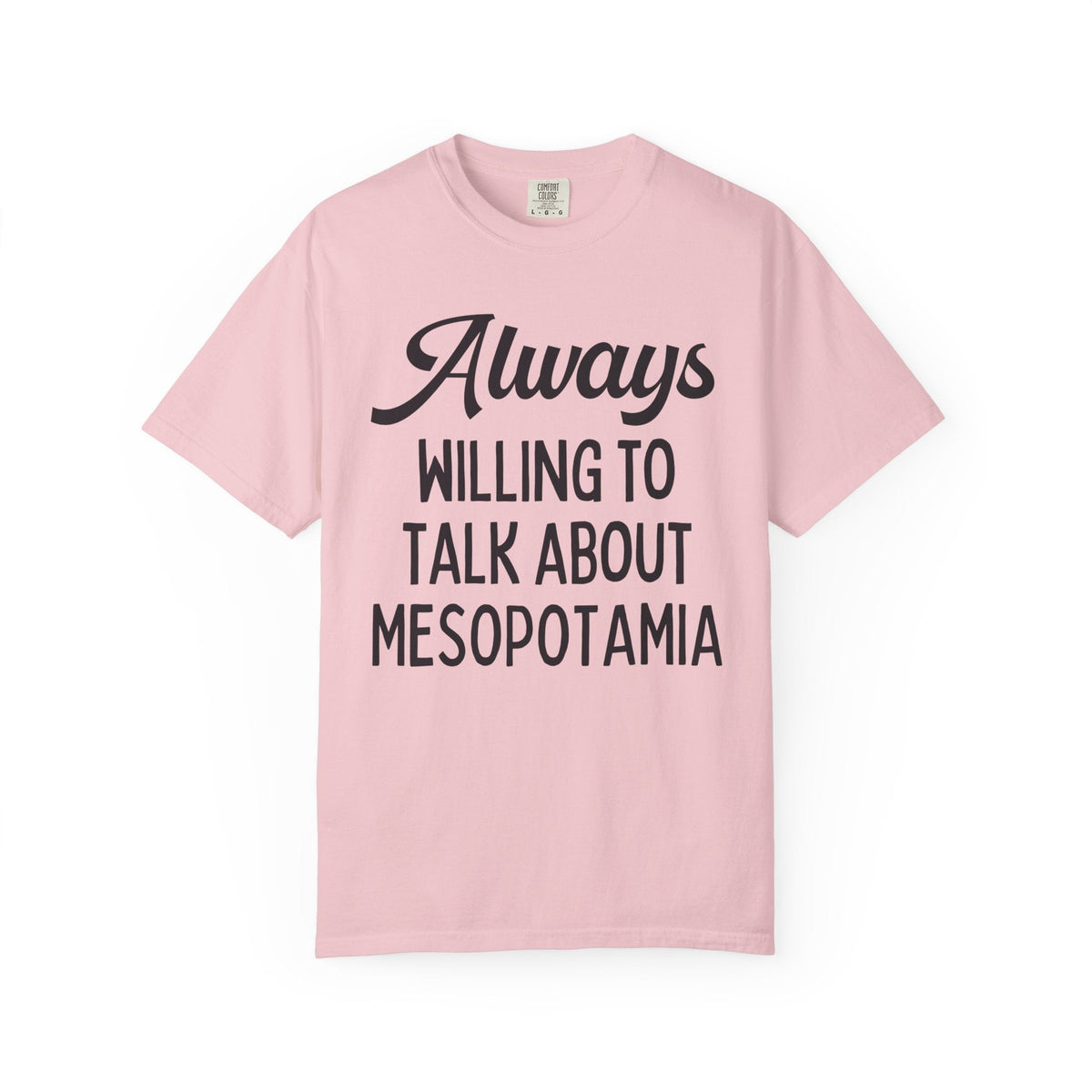 Always Willing to Talk About Mesopotamia History Buff Tee Shirt: Ancient History Teacher, Upper and Lower Mesopotamia 35000 BCE, Middle Eastern History Tee - Opal and June