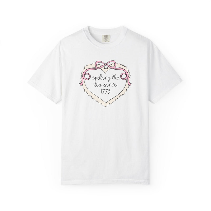 American History Social Studies Teacher Tee Shirt for Fourth of July: Spilling the Tea Since 1773, Cute Boho US History T-Shirt with Heart - Opal and June