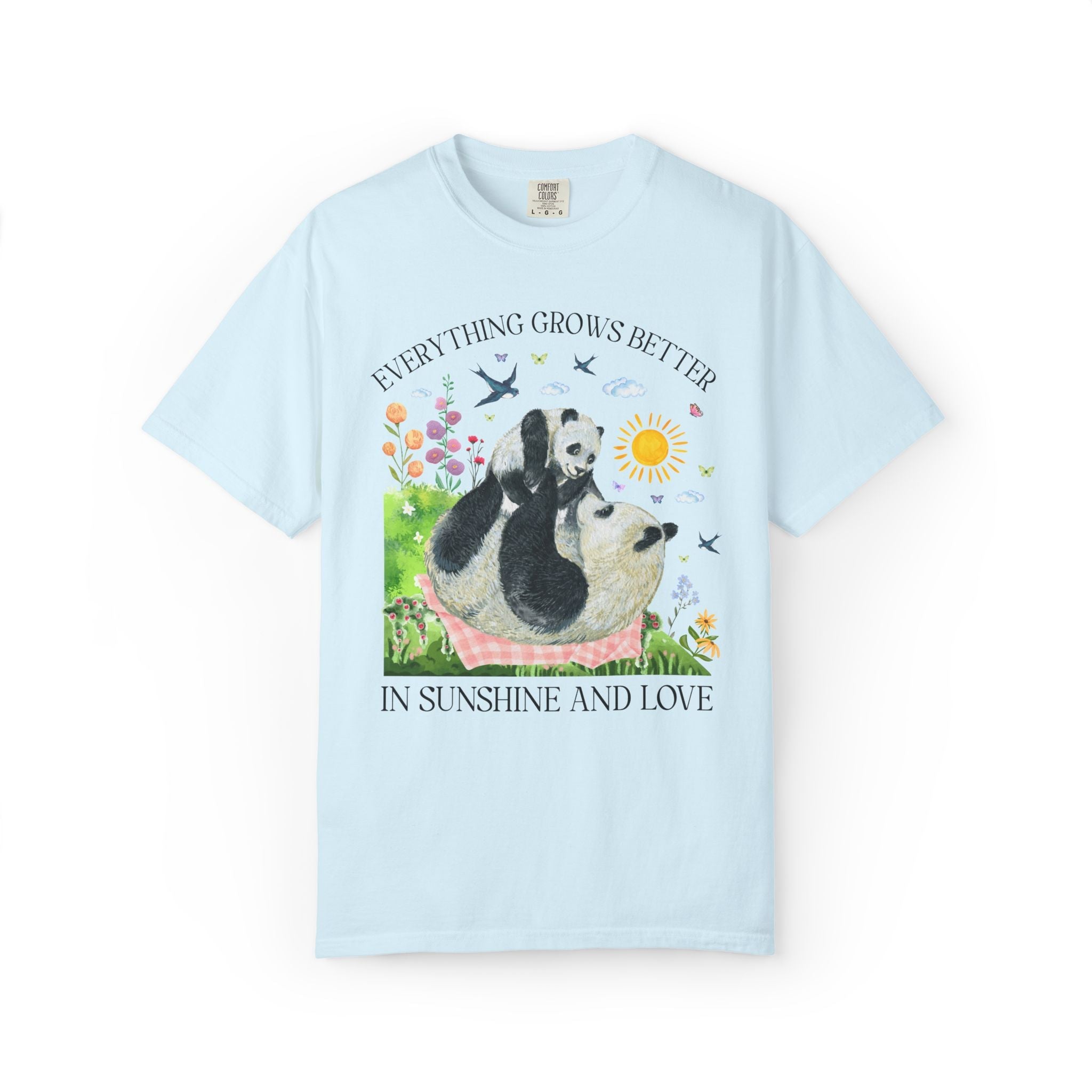 Animal Lover Panda T-Shirt with Flowers: Everything Grows Better in Sunshine and Love, Nostalgic Mother's Day Tee, New Mama, Mom of Toddlers - Opal and June