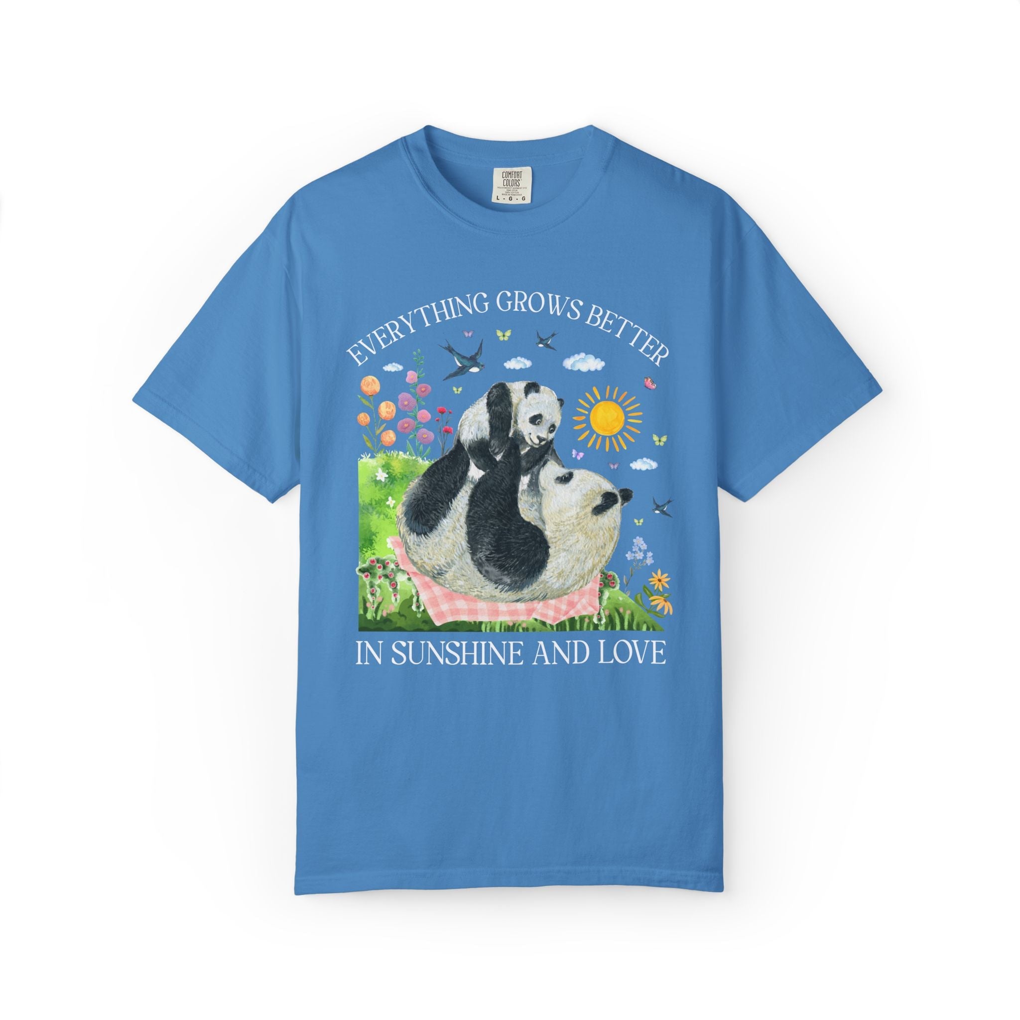 Animal Lover Panda T-Shirt with Flowers: Everything Grows Better in Sunshine and Love, Nostalgic Mother's Day Tee, New Mama, Mom of Toddlers - Opal and June