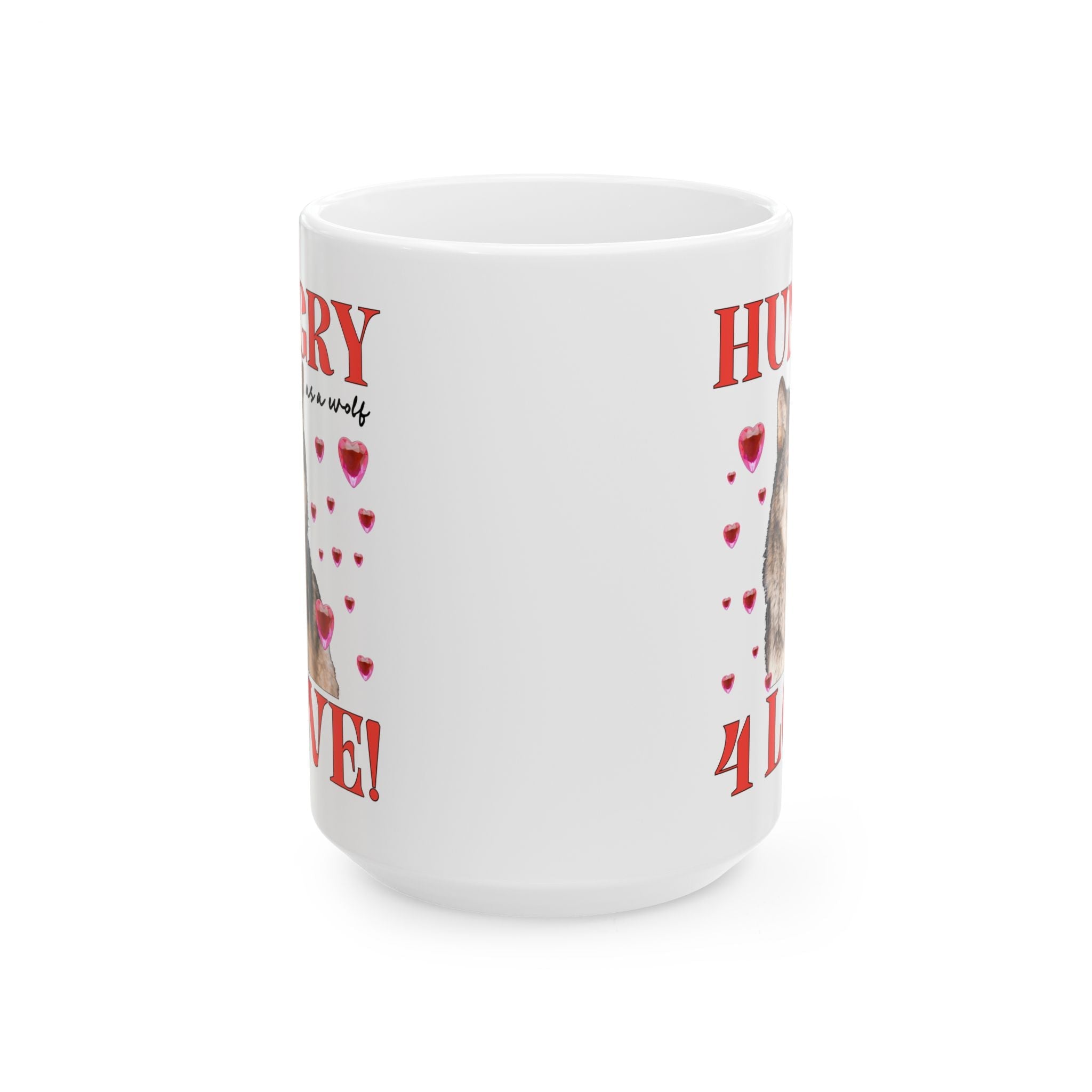 Animal Lover Valentine's Coffee Mug with Photo of Wolf, Silly Dreamcore Early 2000s Aesthetic Mug with Funny Saying, Cute Weirdcore 15 Oz Mug - Opal and June