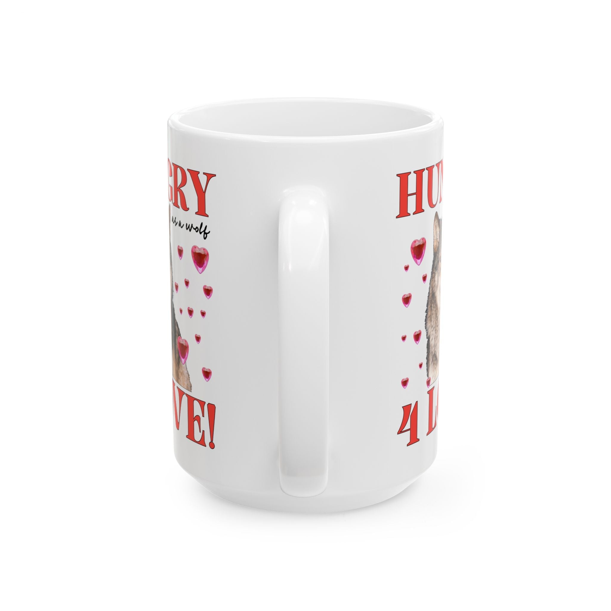 Animal Lover Valentine's Coffee Mug with Photo of Wolf, Silly Dreamcore Early 2000s Aesthetic Mug with Funny Saying, Cute Weirdcore 15 Oz Mug - Opal and June