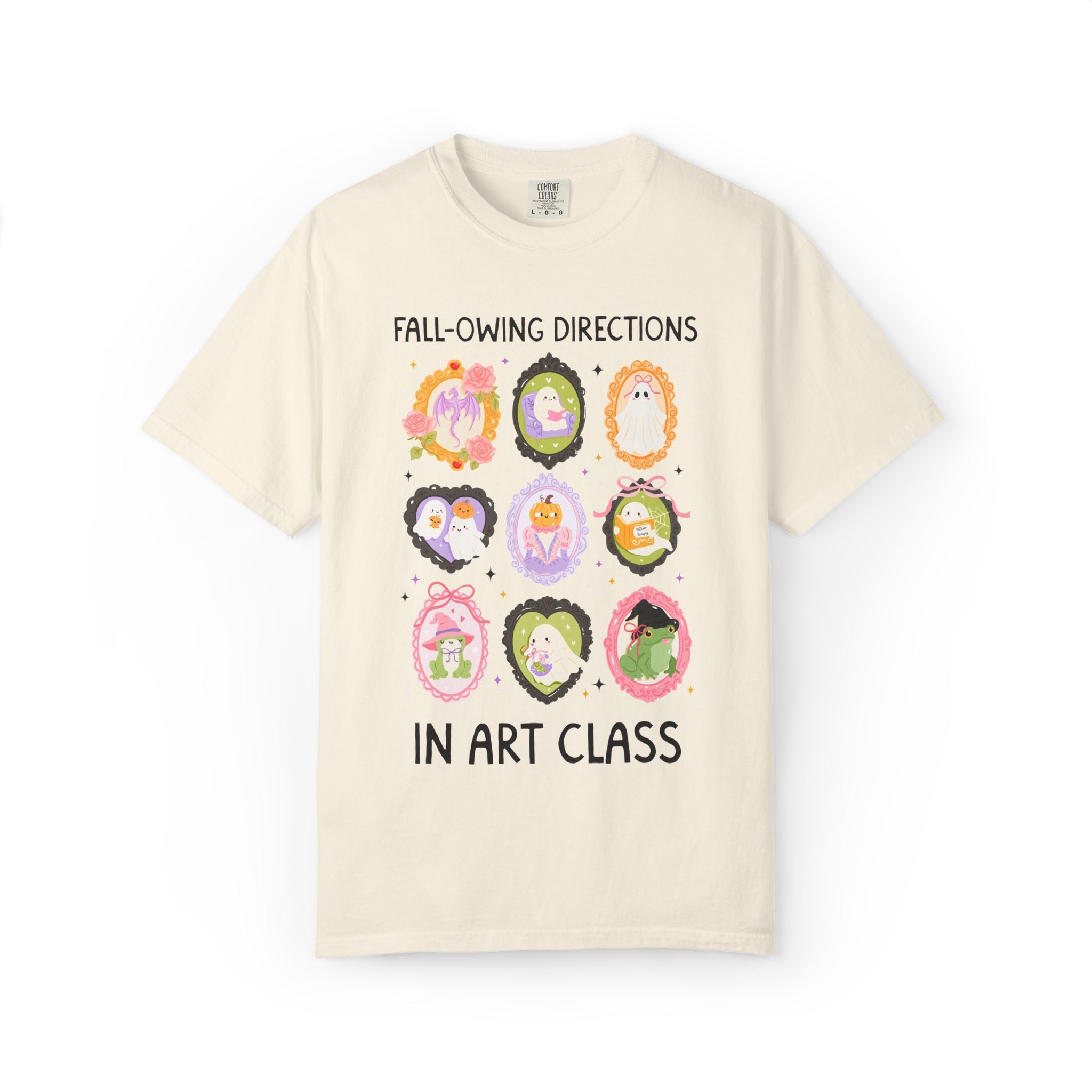 Art Halloween Teacher Tee: Fall-Owing Directions Pastel Goth Teacher Team T-Shirt for Fall, Cute Spooky Season Frog Tee with Ghosts - Opal and June