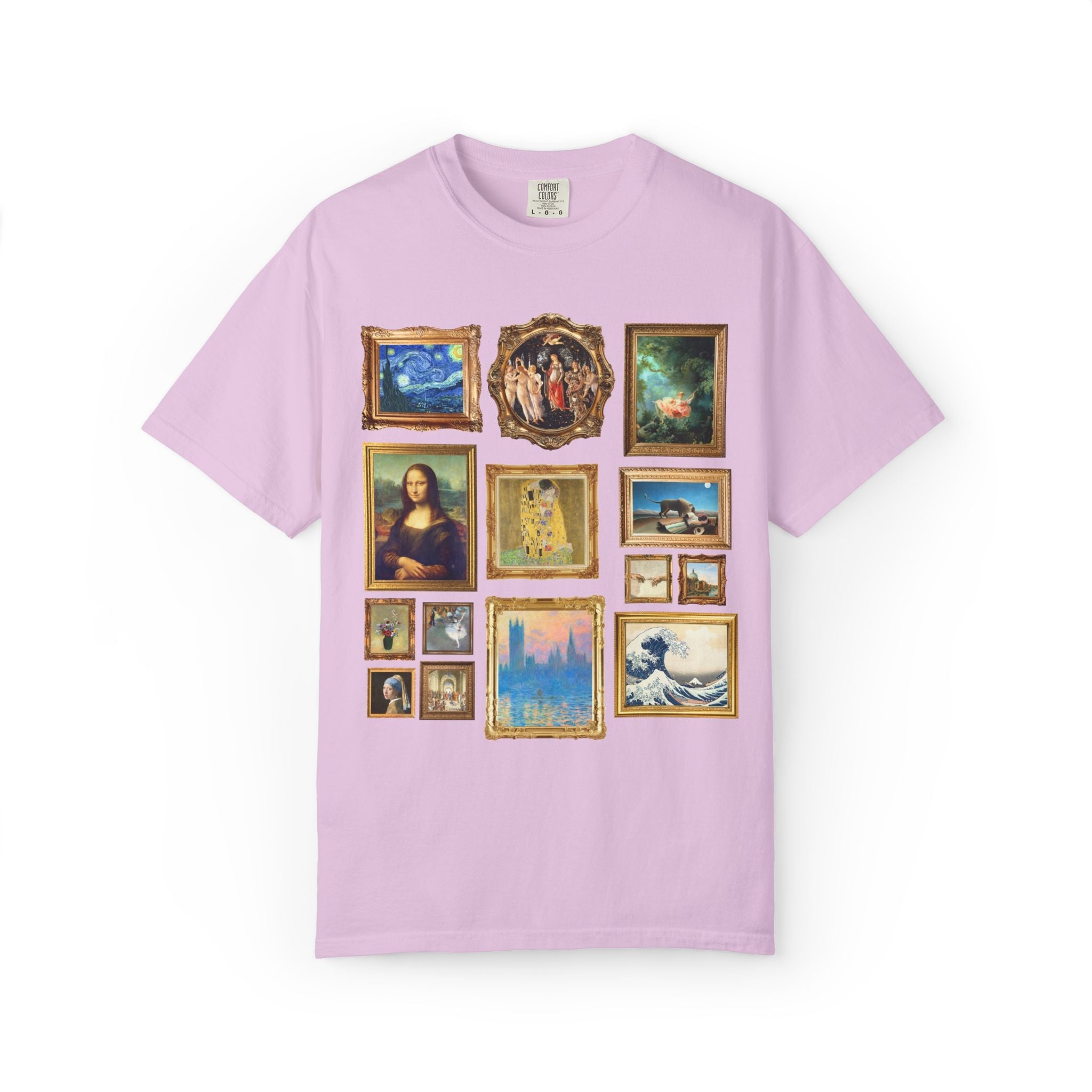 Art History Famous Paintings Tee Shirt: Claude Monet, Primavera by Sandro Botticelli, The Swing by Fragonard, Vincent Van Gogh - Opal and June