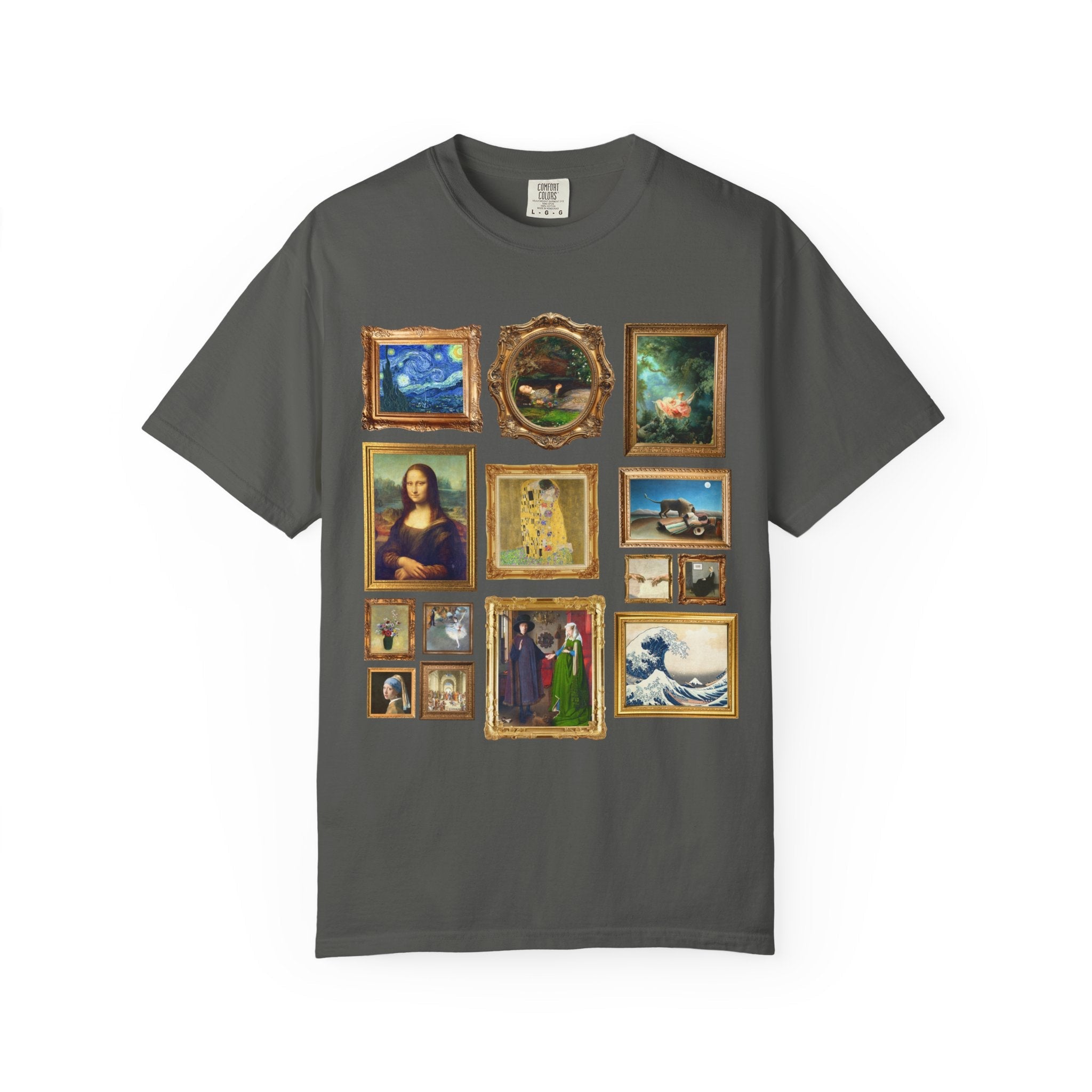 Art History Lover Tee Shirt: Famous Paintings, Gallery Wall Aesthetic T-Shirt, Museum Lover or Historian, Mona Lisa da Vinci, The Kiss Klimt - Opal and June