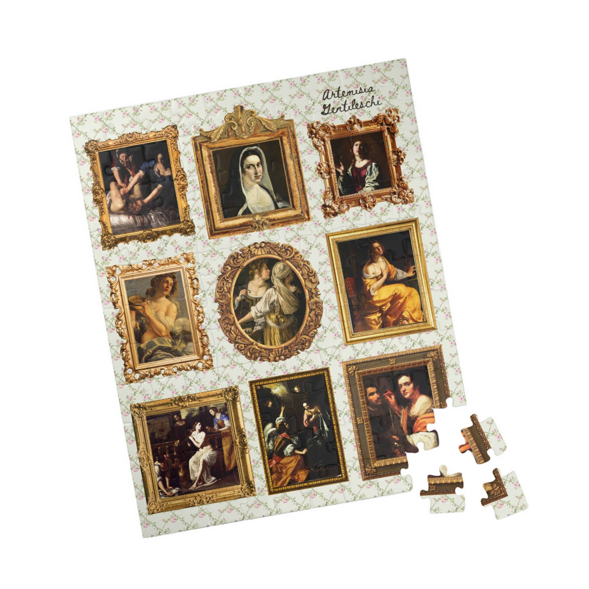 Artemisia Gentileschi Art History 500 Piece Puzzle with Framed Paintings, Colorful Baroque Art Gift for Feminist or Historian Who Loves Art - Opal and June
