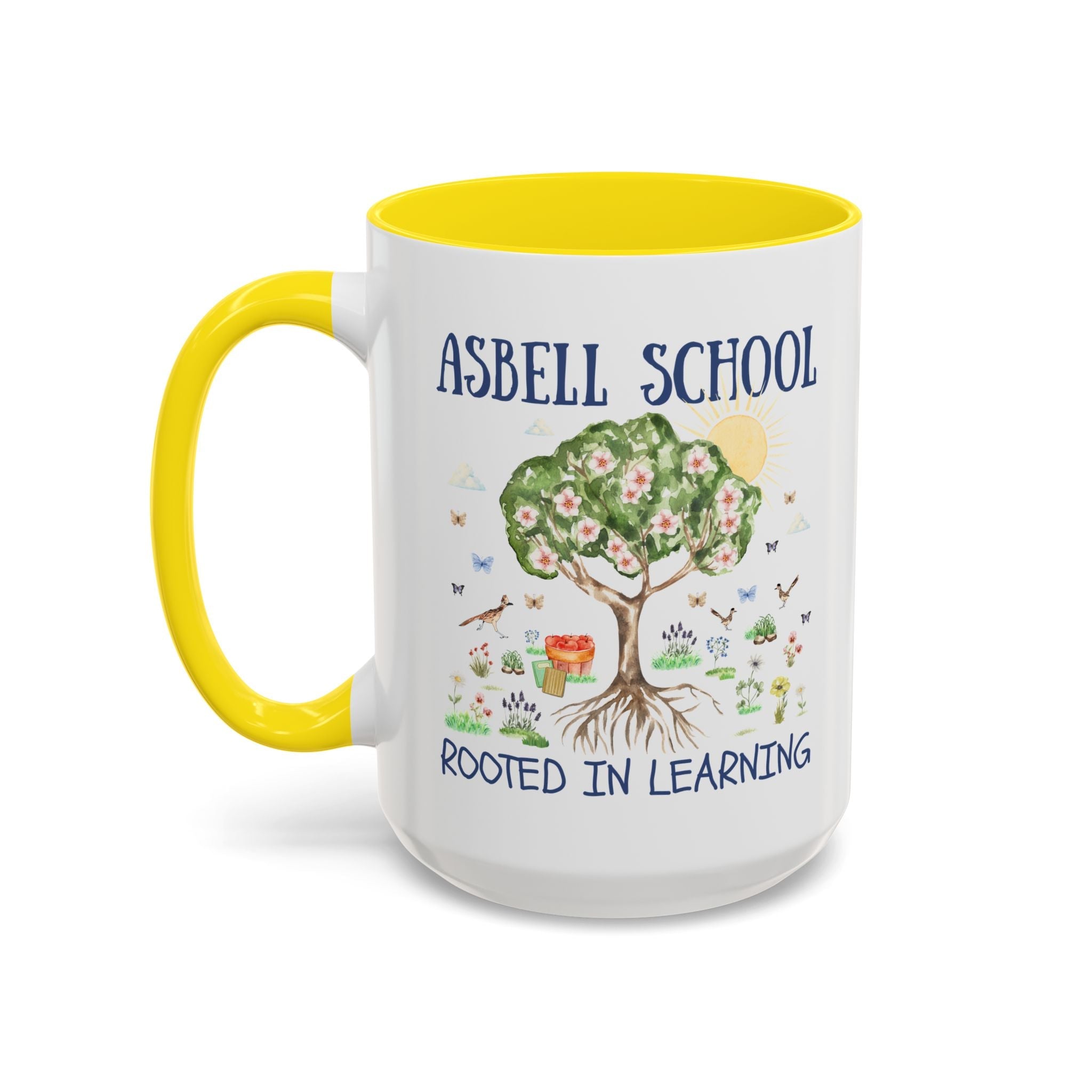 Asbell Elementary 15 Oz Coffee Mug: Rooted in Learning | FPS + Opal and June Coffee Mug, Fayetteville Public Schools - Opal and June