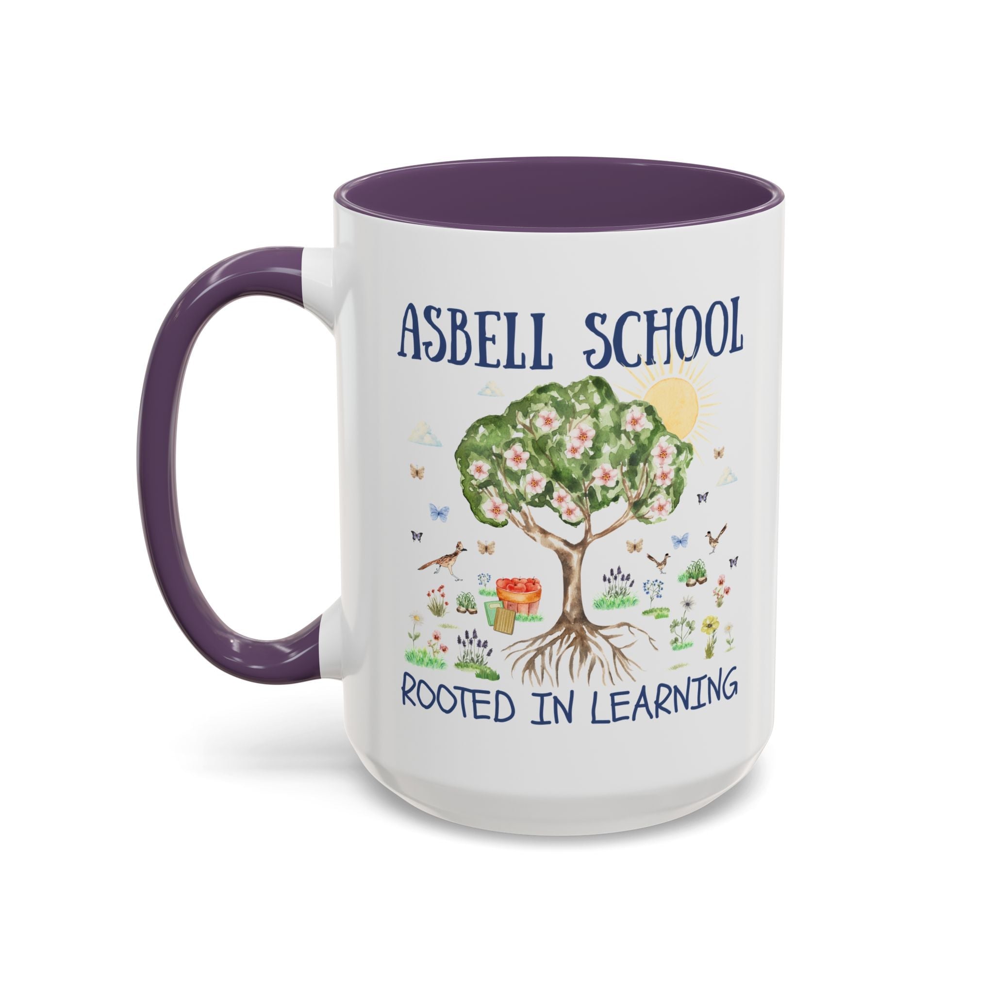 Asbell Elementary 15 Oz Coffee Mug: Rooted in Learning | FPS + Opal and June Coffee Mug, Fayetteville Public Schools - Opal and June