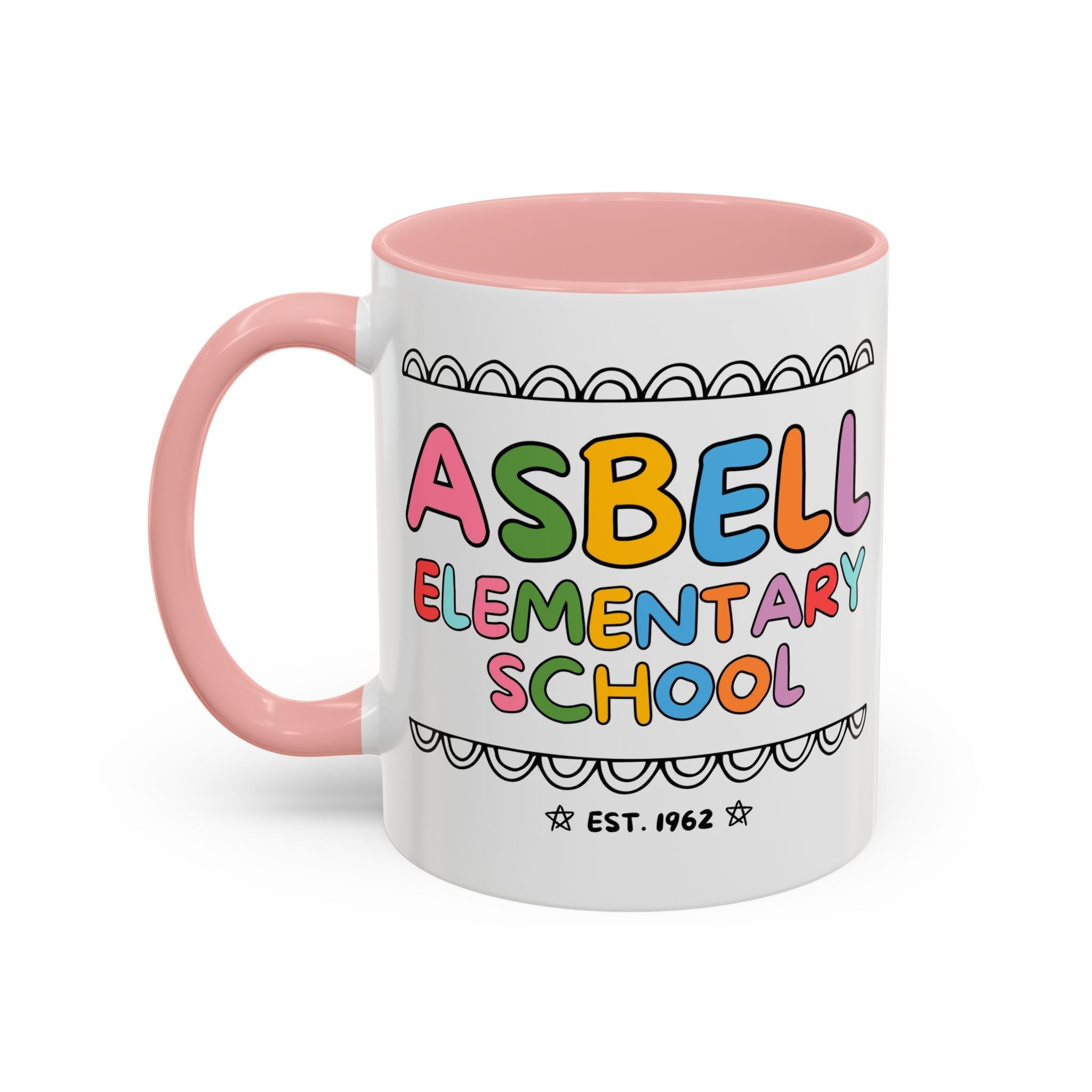 Asbell Elementary School 11 Oz Coffee Mug: Rainbow Letters - Opal and June