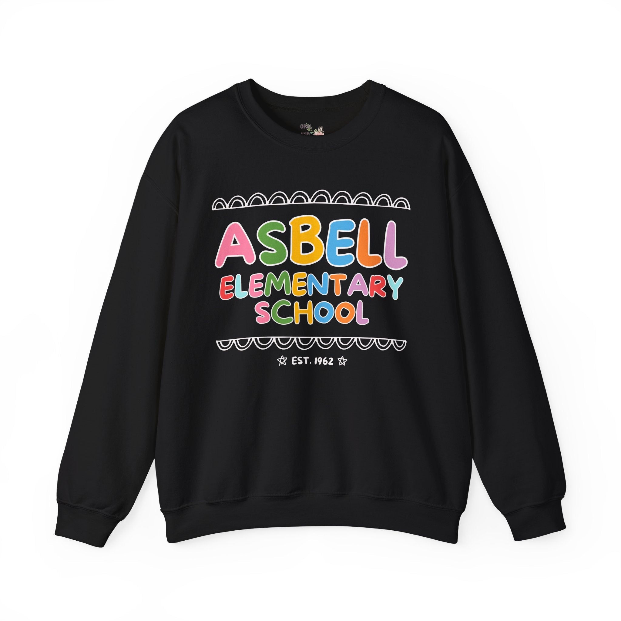 Asbell Elementary School Sweatshirt: Rainbow Letters | FPS + Opal and June Sweatshirt, Fayetteville Public Schools - Opal and June